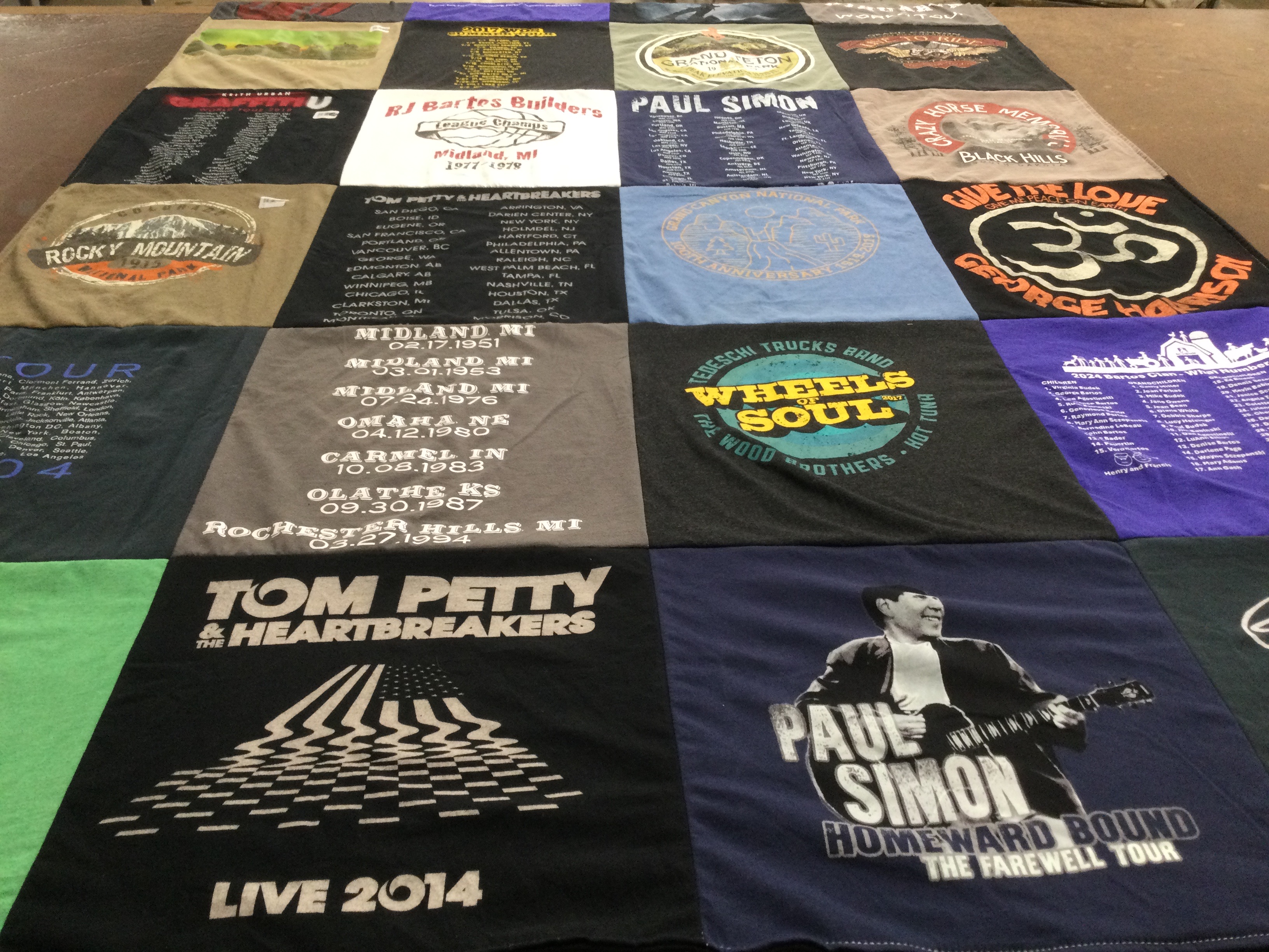 T-shirt quilt with music, concerts themes by Jean from MI