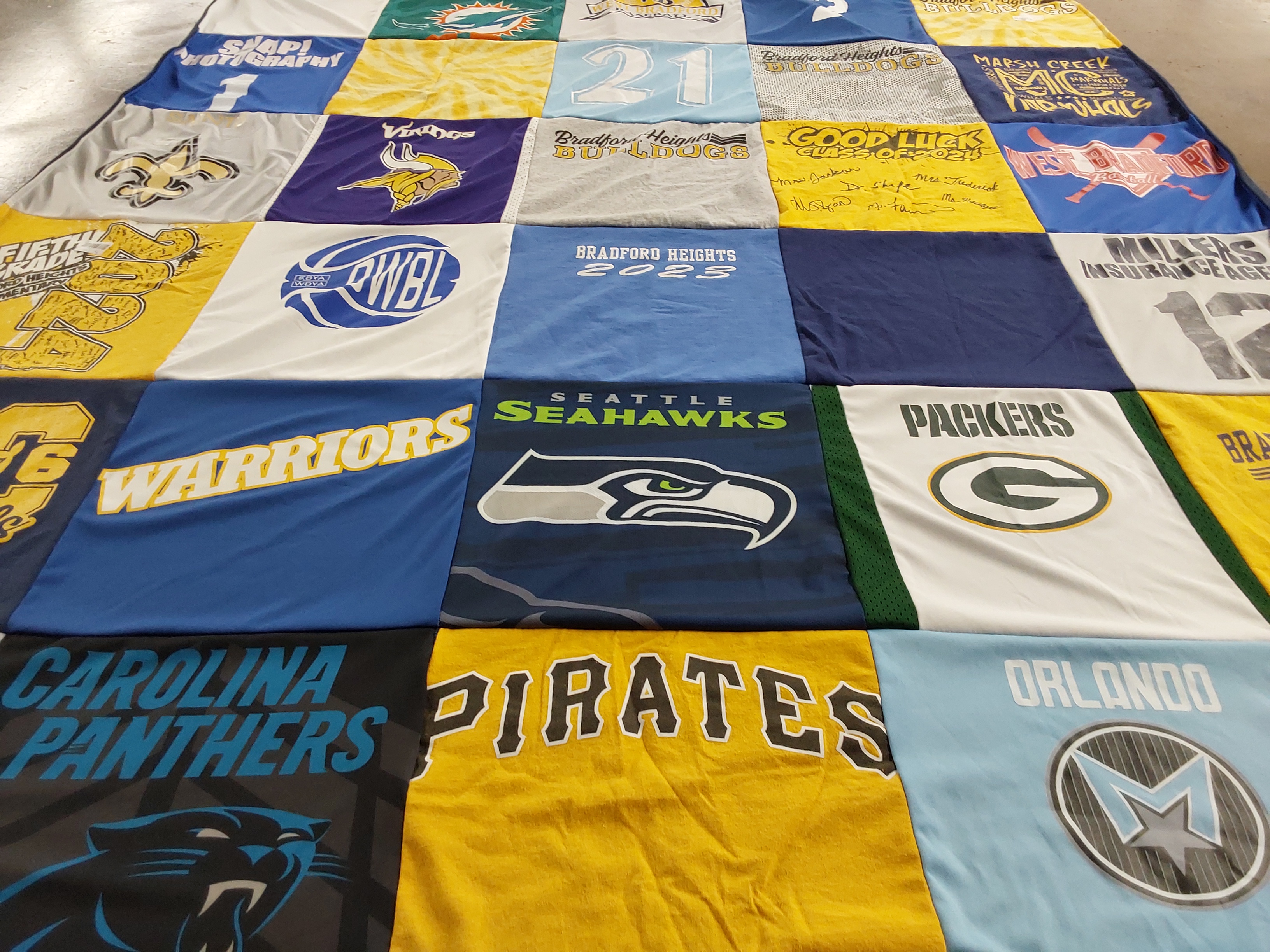 T-shirt quilt featuring seattle seahawks, carolina panthers by Nicole from PA