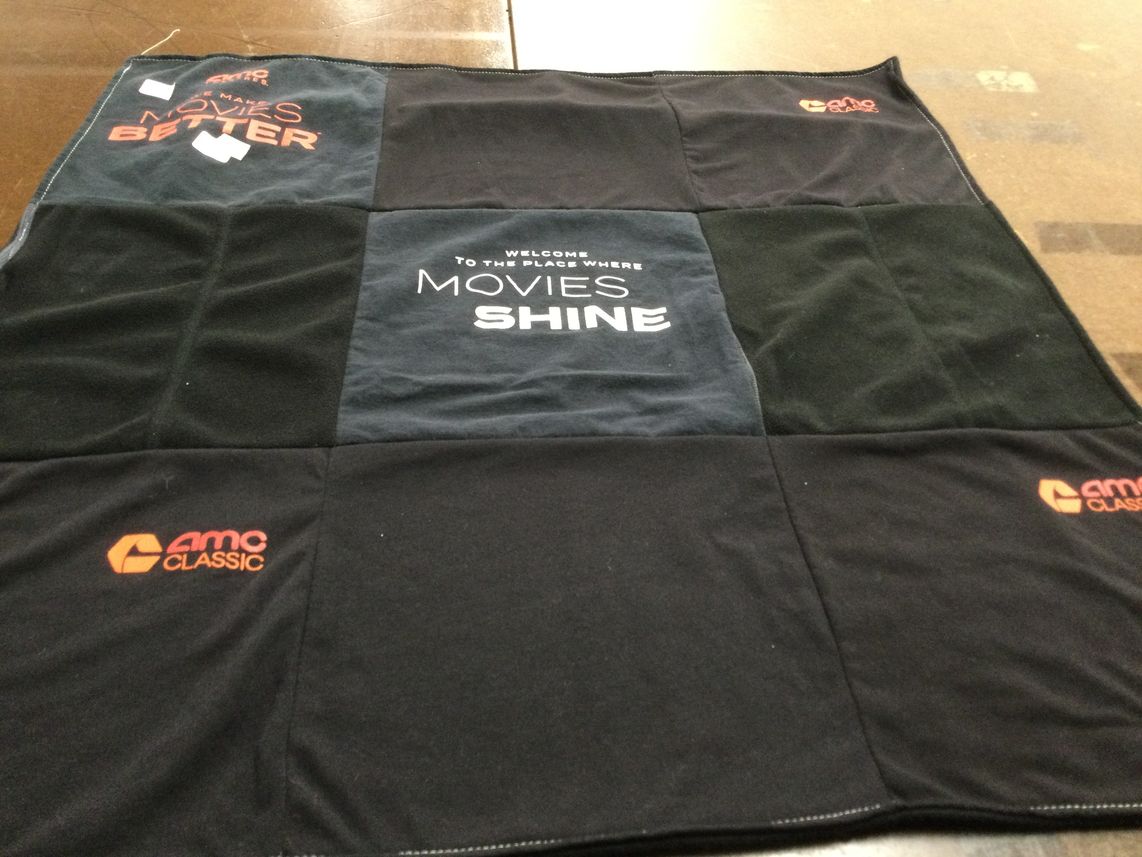 T-shirt quilt with movies themes by Heather from KS