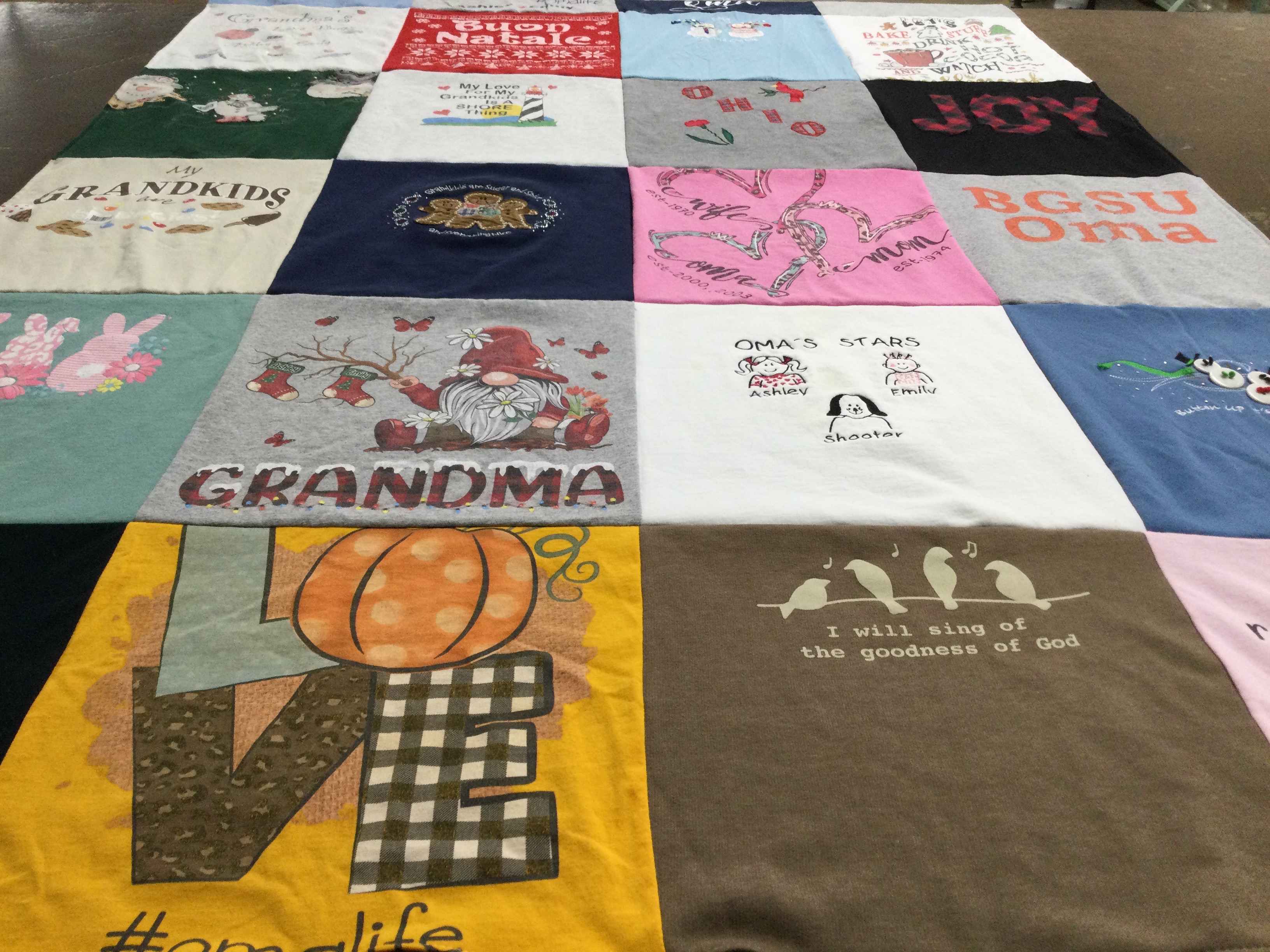 T-shirt quilt with family, celebration themes by Shane from OH