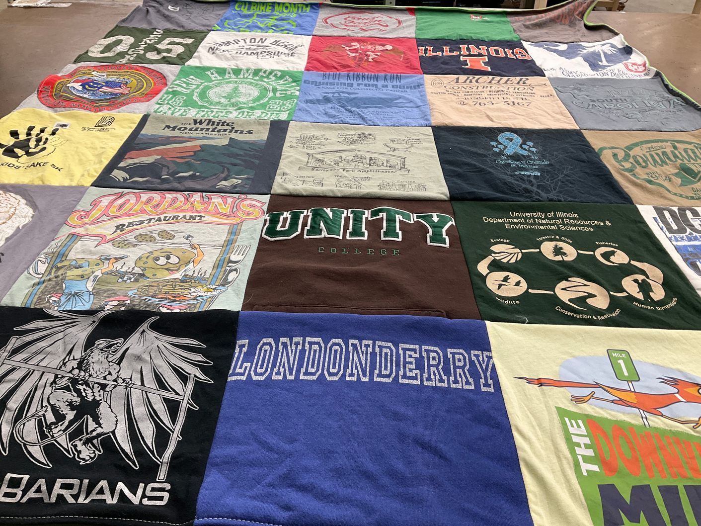 T-shirt quilt from unity college, university of illinois by Jordan from SC