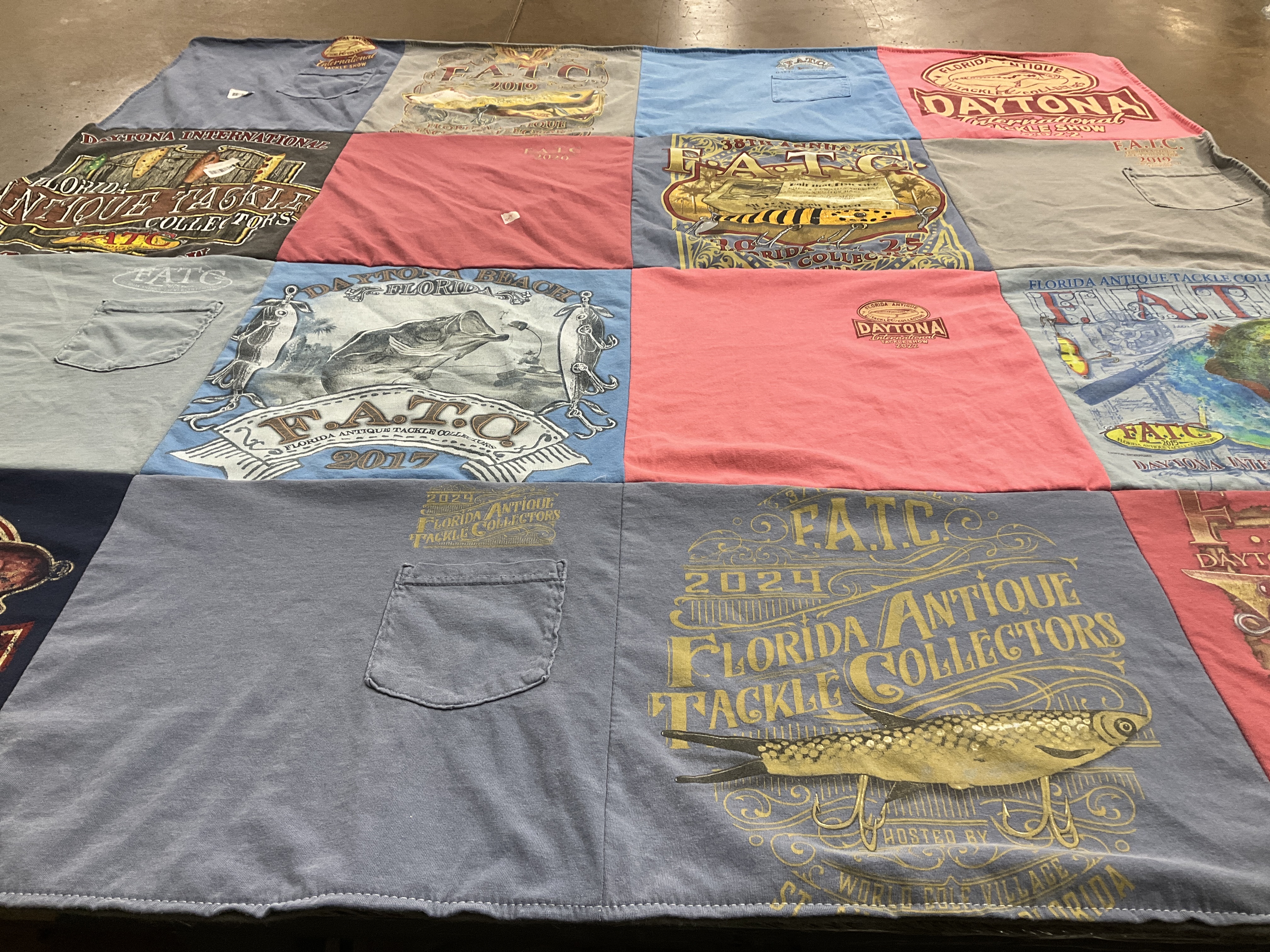 T-shirt quilt with fishing, collecting themes by Lymne from FL