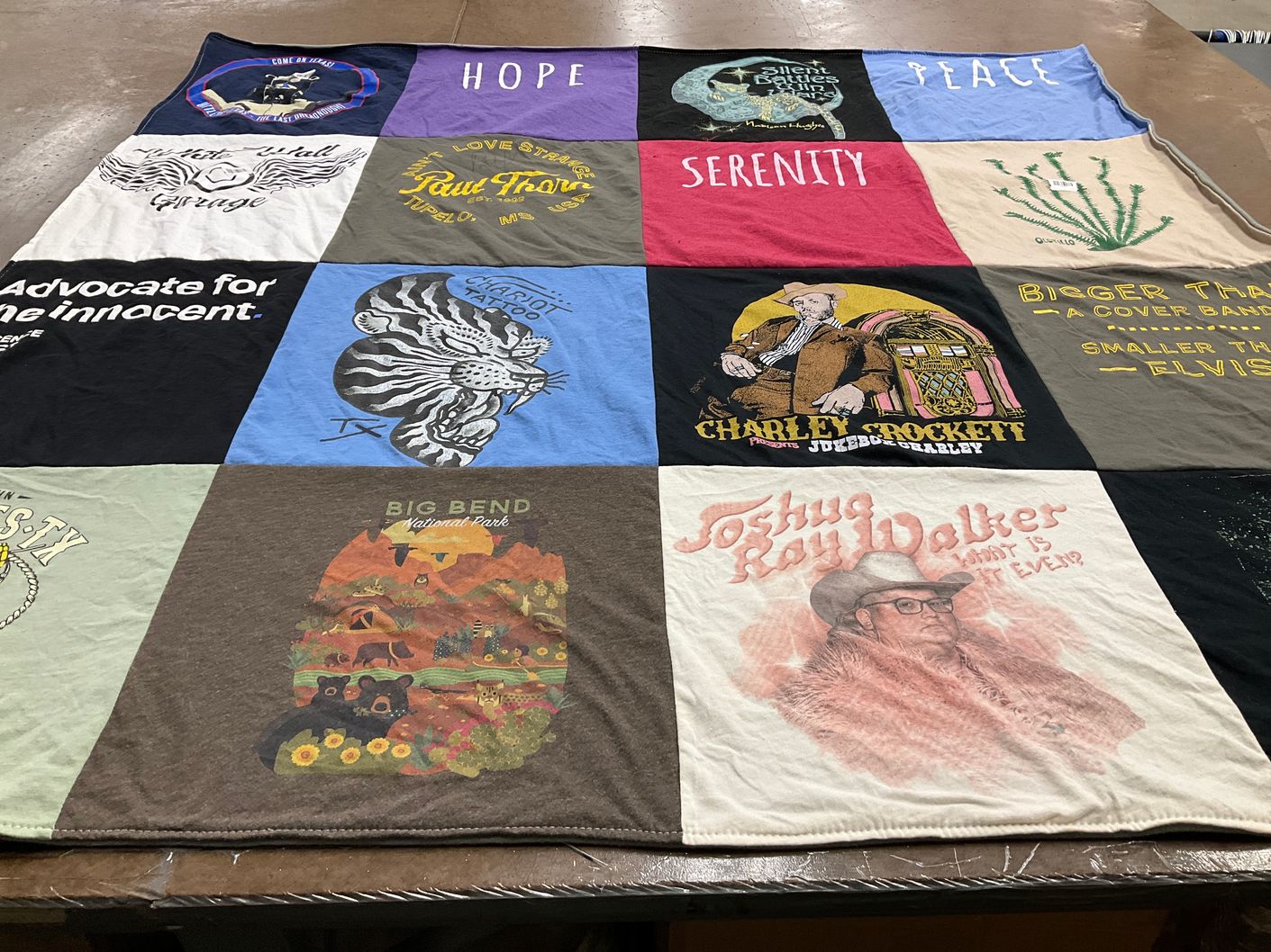 T-shirt quilt with music, nature themes by Pam from TX