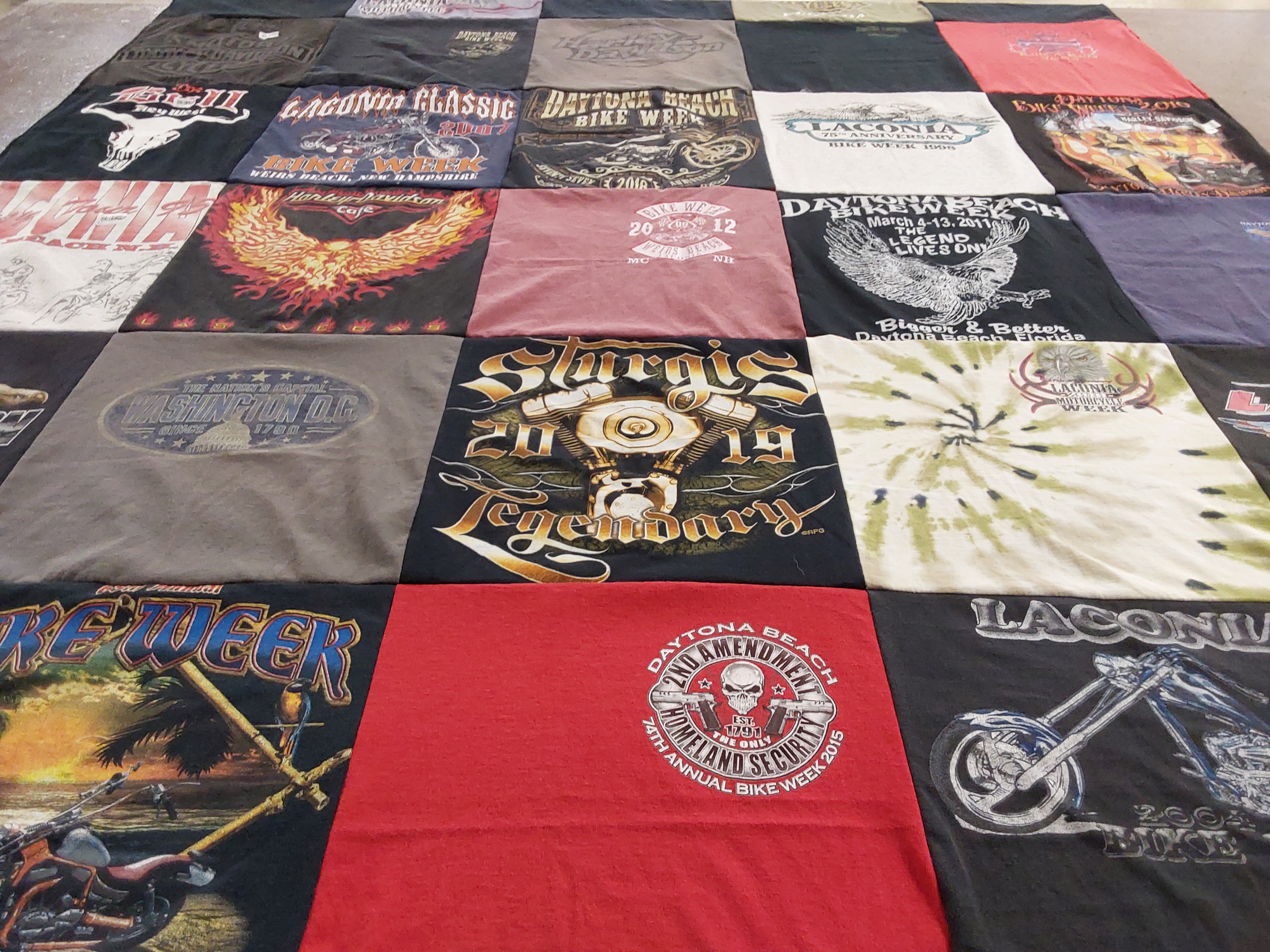 T-shirt quilt with motorcycles, biking themes by Janet from MA