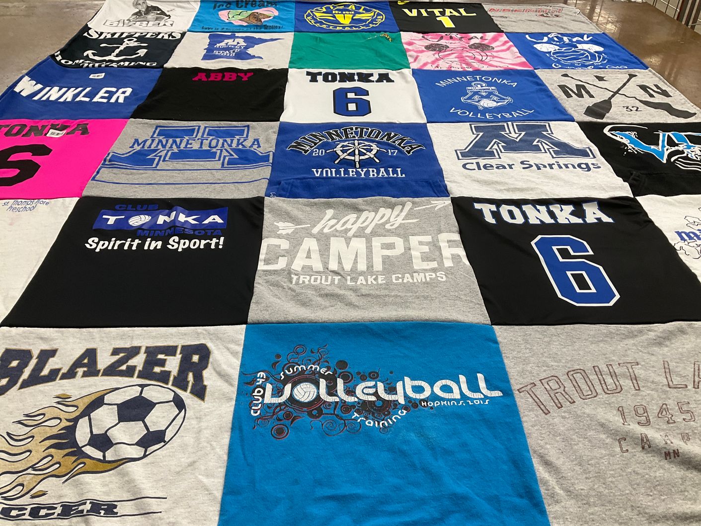 T-shirt quilt featuring tonka volleyball, minnetonka volleyball by Cari from MN