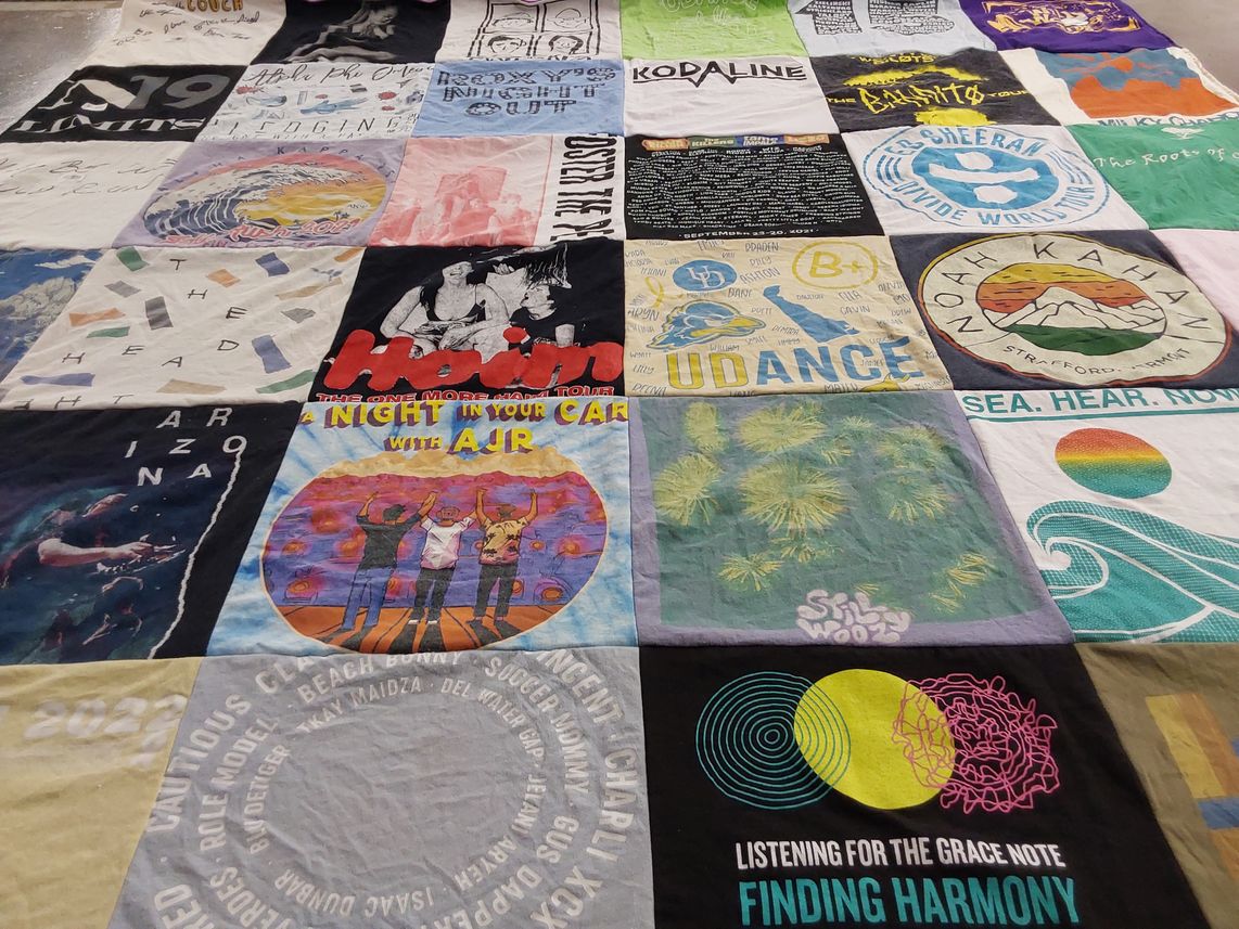 T-shirt quilt with music, concerts themes by Skylar from PA