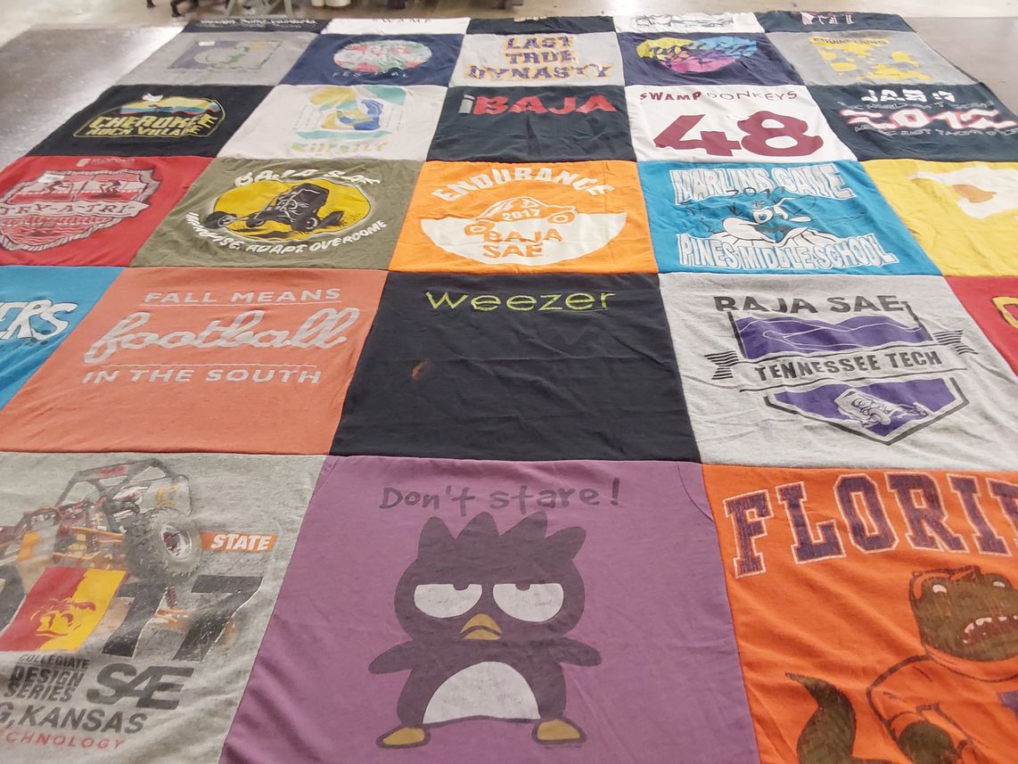 T-shirt quilt from tennessee technoloy university, pines middle school by Jasmin from FL
