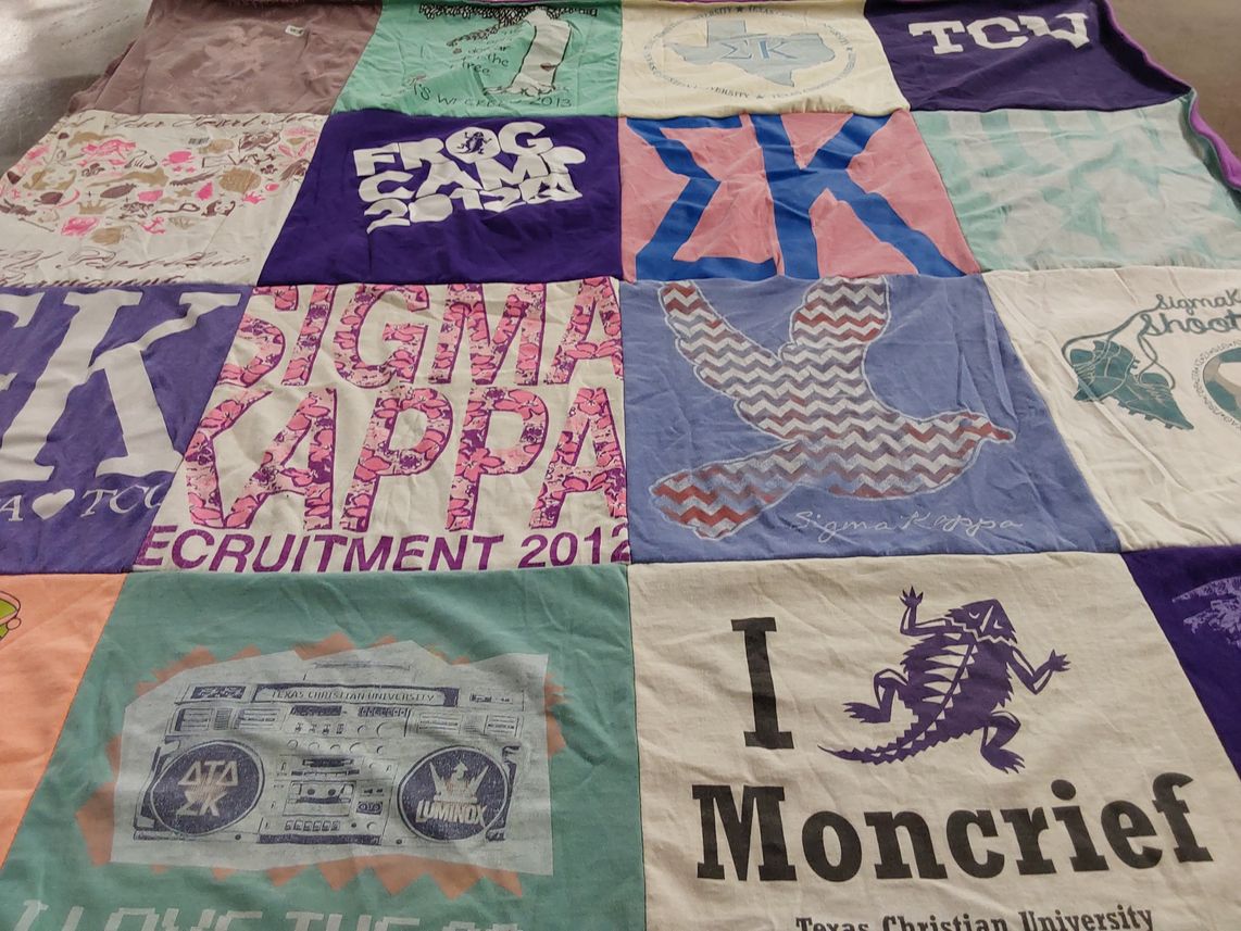 T-shirt quilt from texas christian university by Elaina from IL