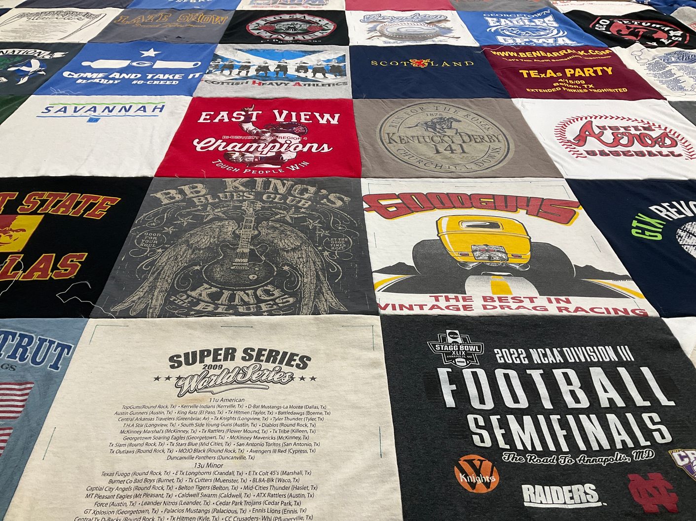 T-shirt quilt featuring knights, raiders by Sandy from TX