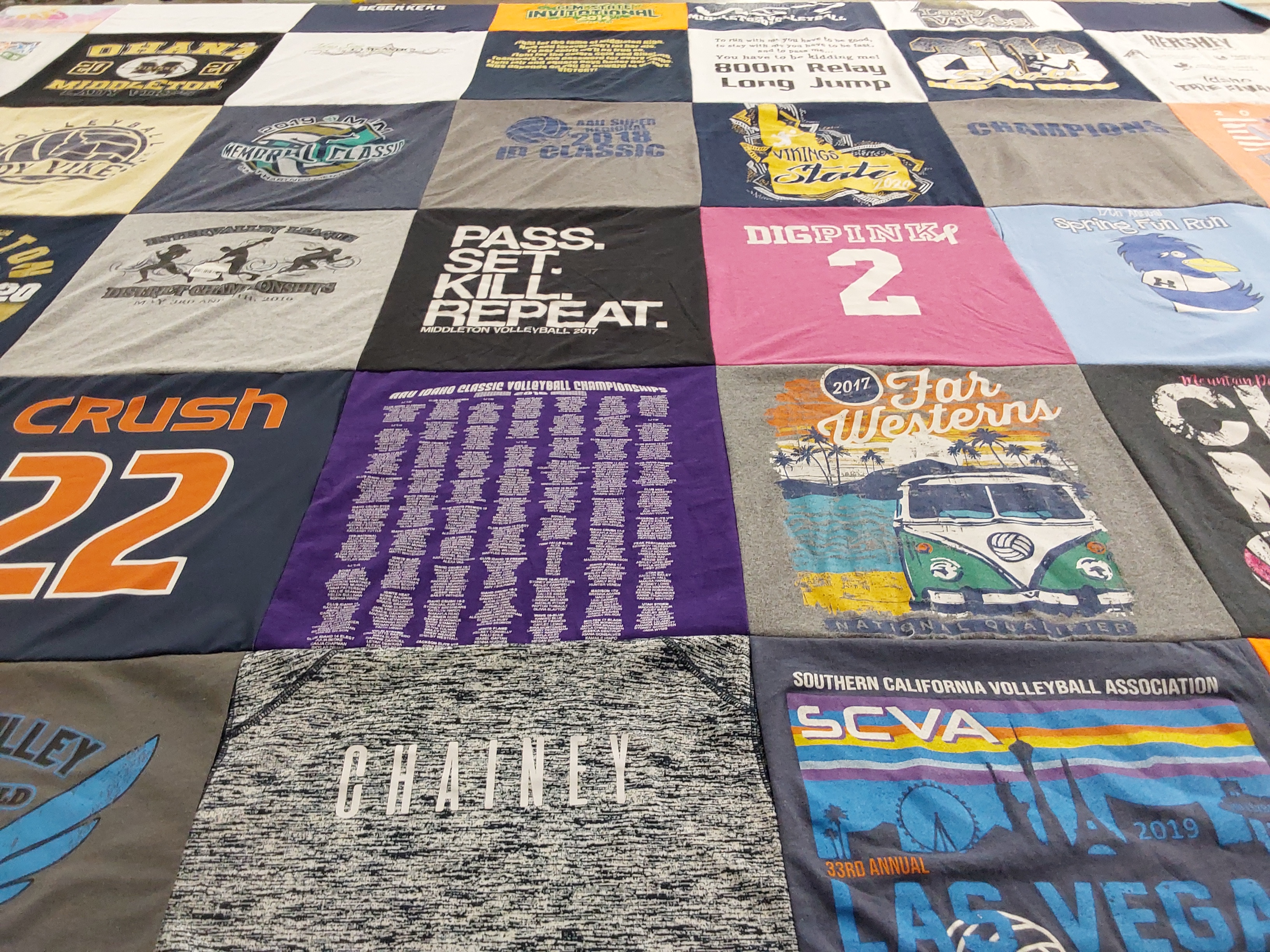 T-shirt quilt with volleyball, sports themes by April from ID