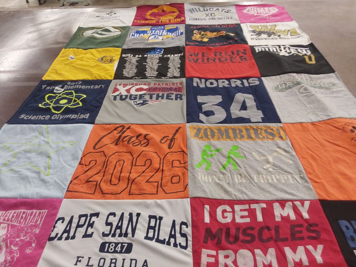 T-shirt quilt featuring wildcats, patriots by Emily from MS