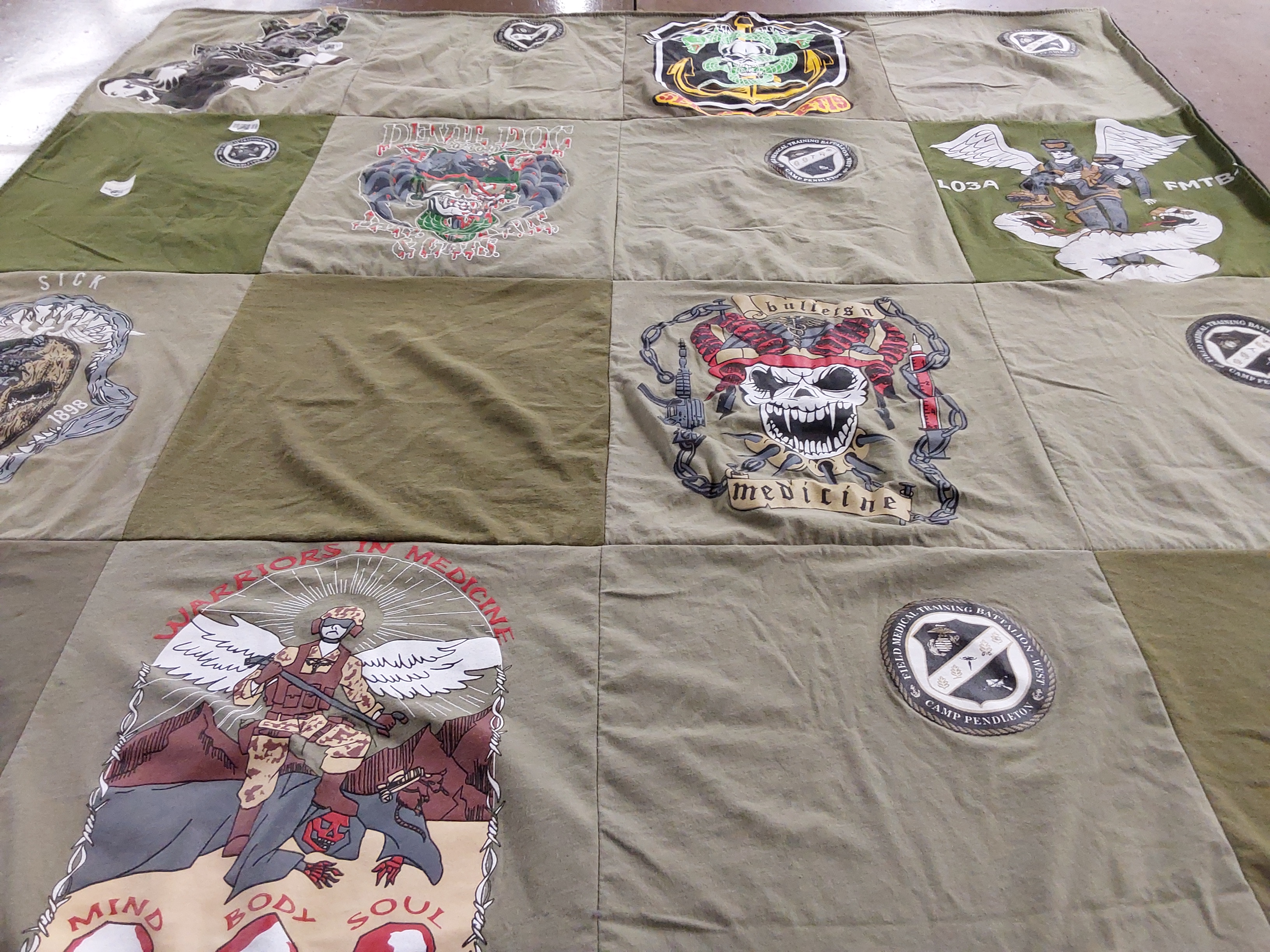 T-shirt quilt with military, medicine themes by George from CA