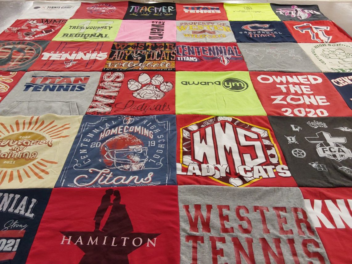 T-shirt quilt featuring centennial titans, wms lady cats by Wendy from TX