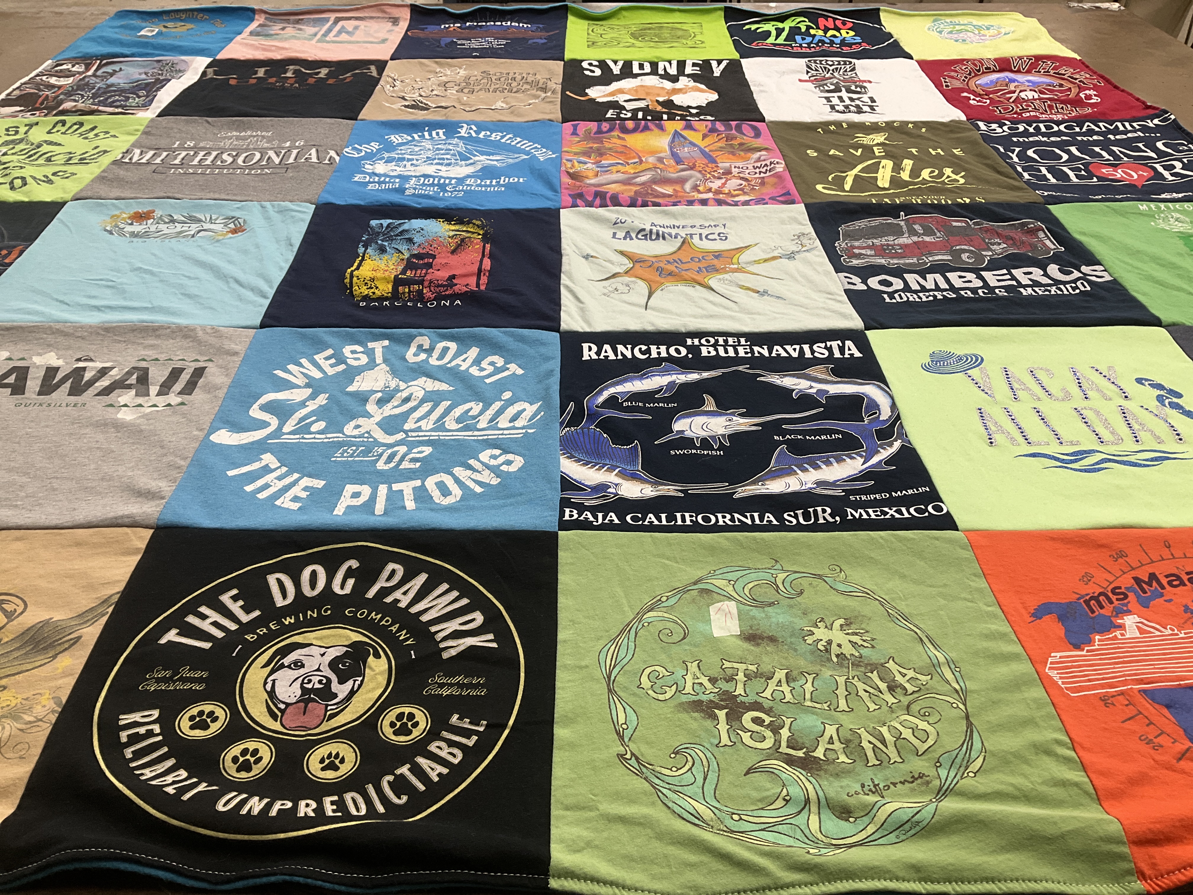 T-shirt quilt with travel, beaches themes by vicki from NV