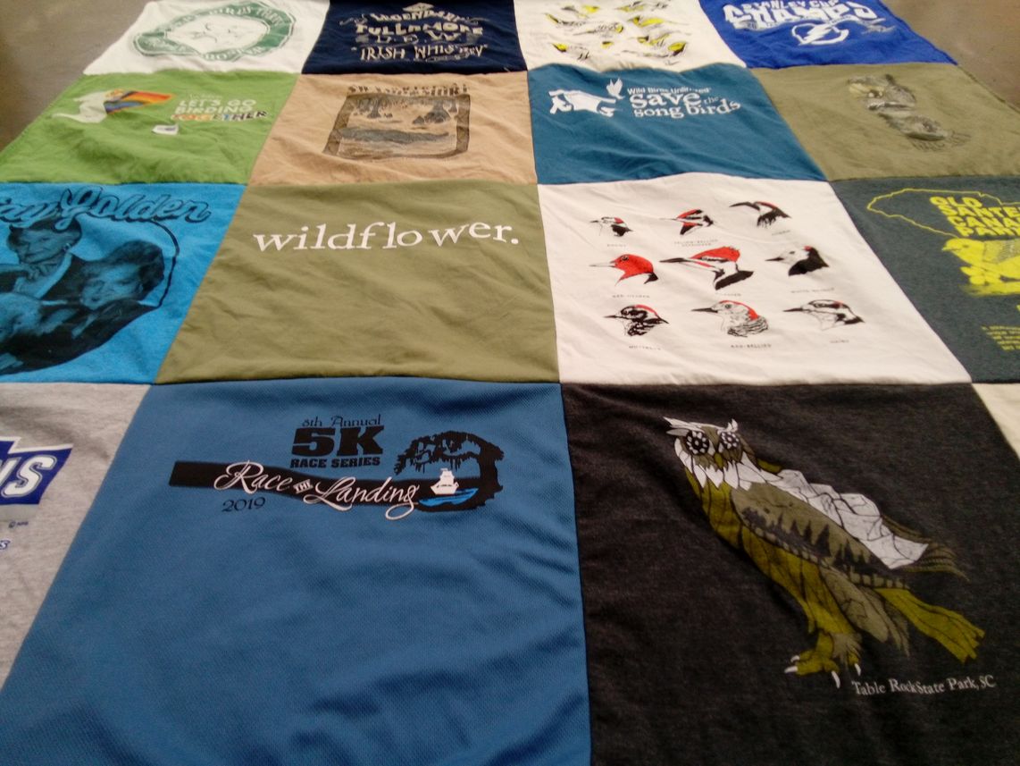 T-shirt quilt with birdwatching, running themes by Kristin from NY