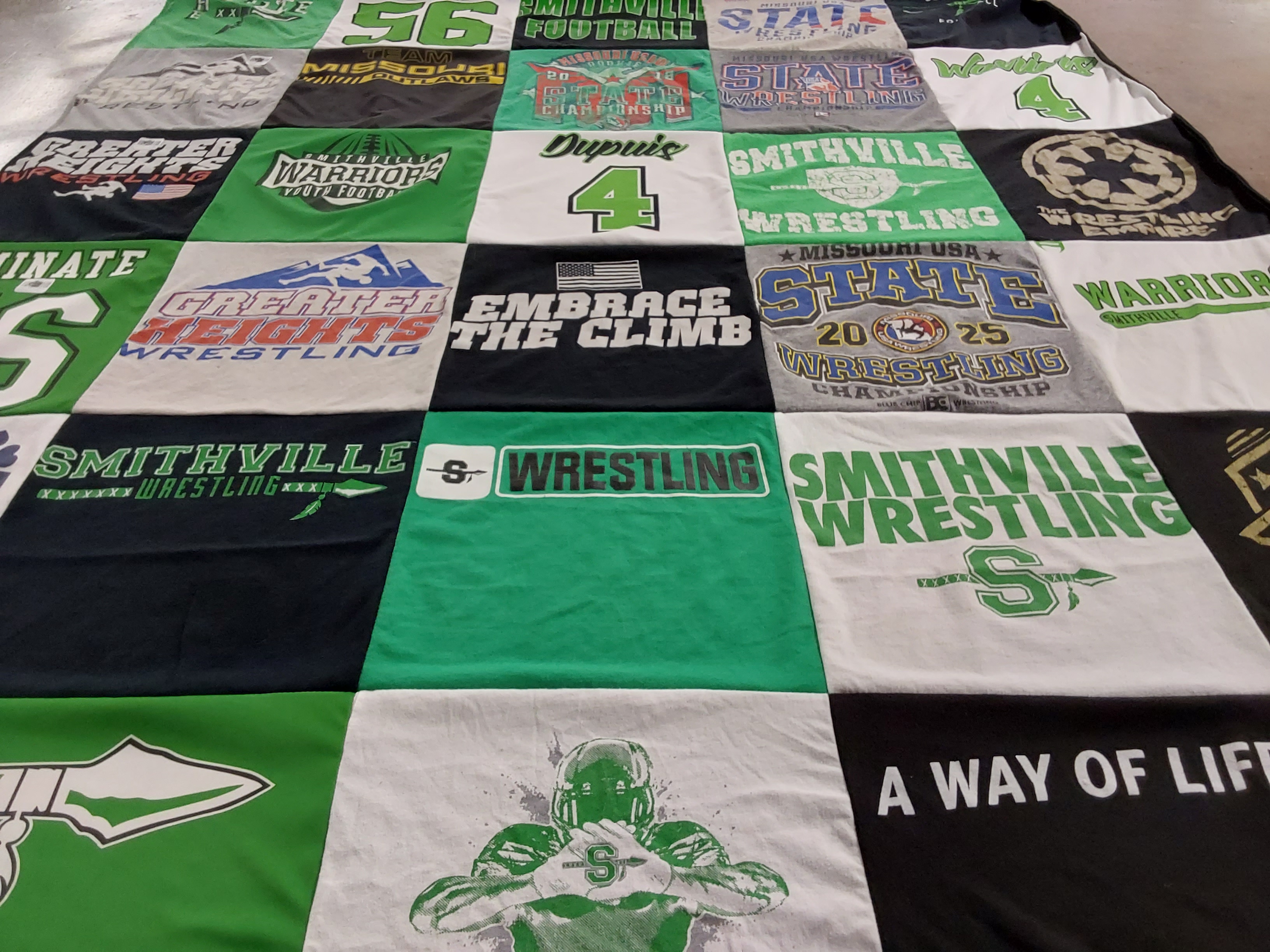 T-shirt quilt featuring smithville wrestling, greater heights wrestling by Kimberlea from MO