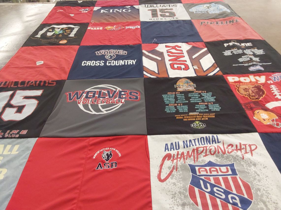 T-shirt quilt featuring wolves volleyball by Sandra from CA