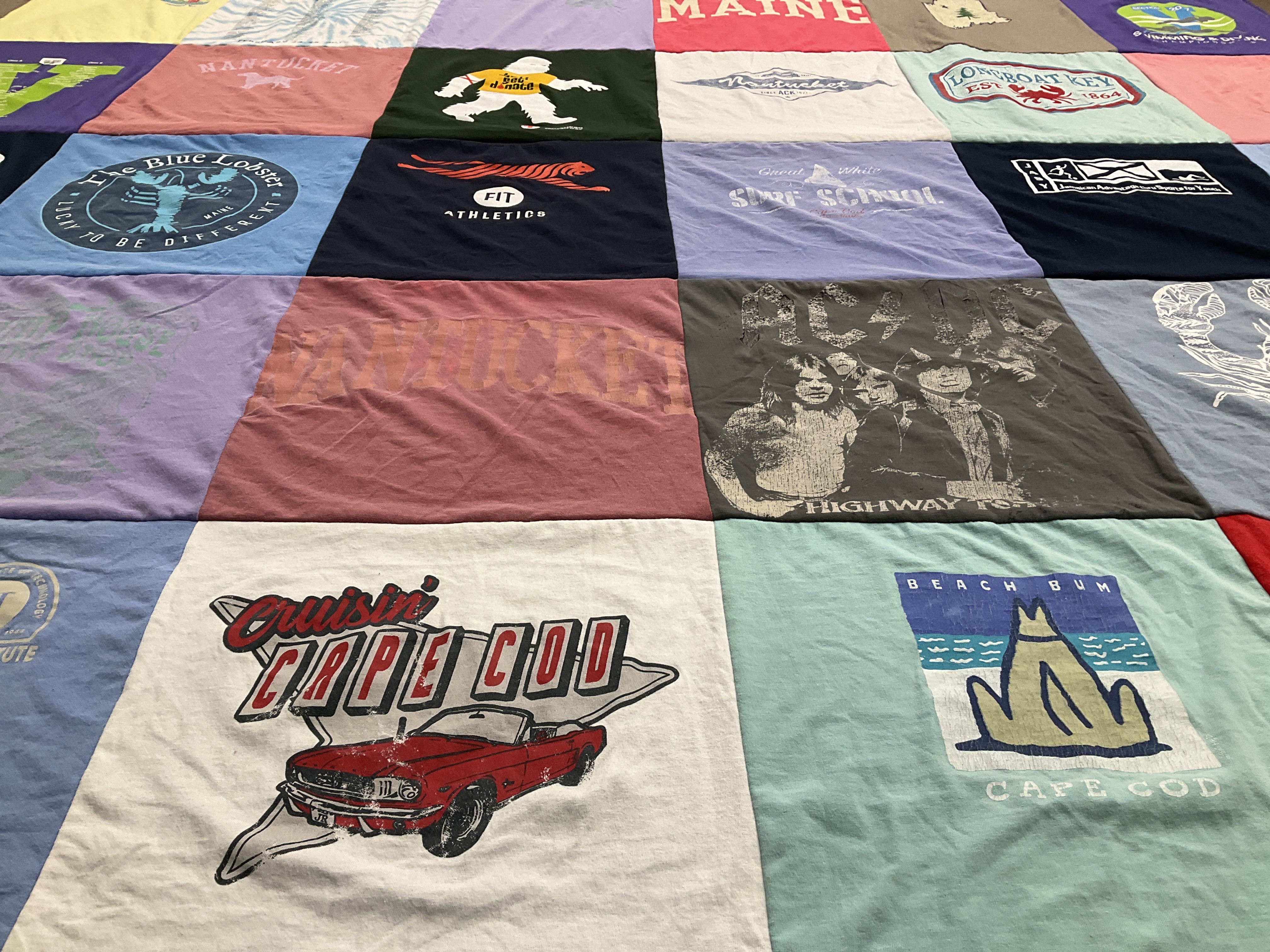 T-shirt quilt with beach, travel themes by Jennifer from NY