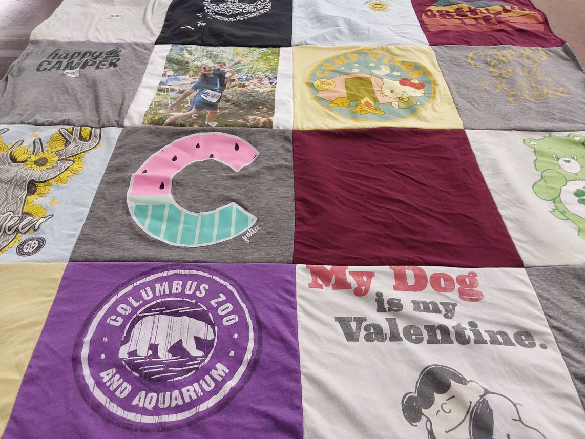 T-shirt quilt with camping, animals themes by Nicole from KY