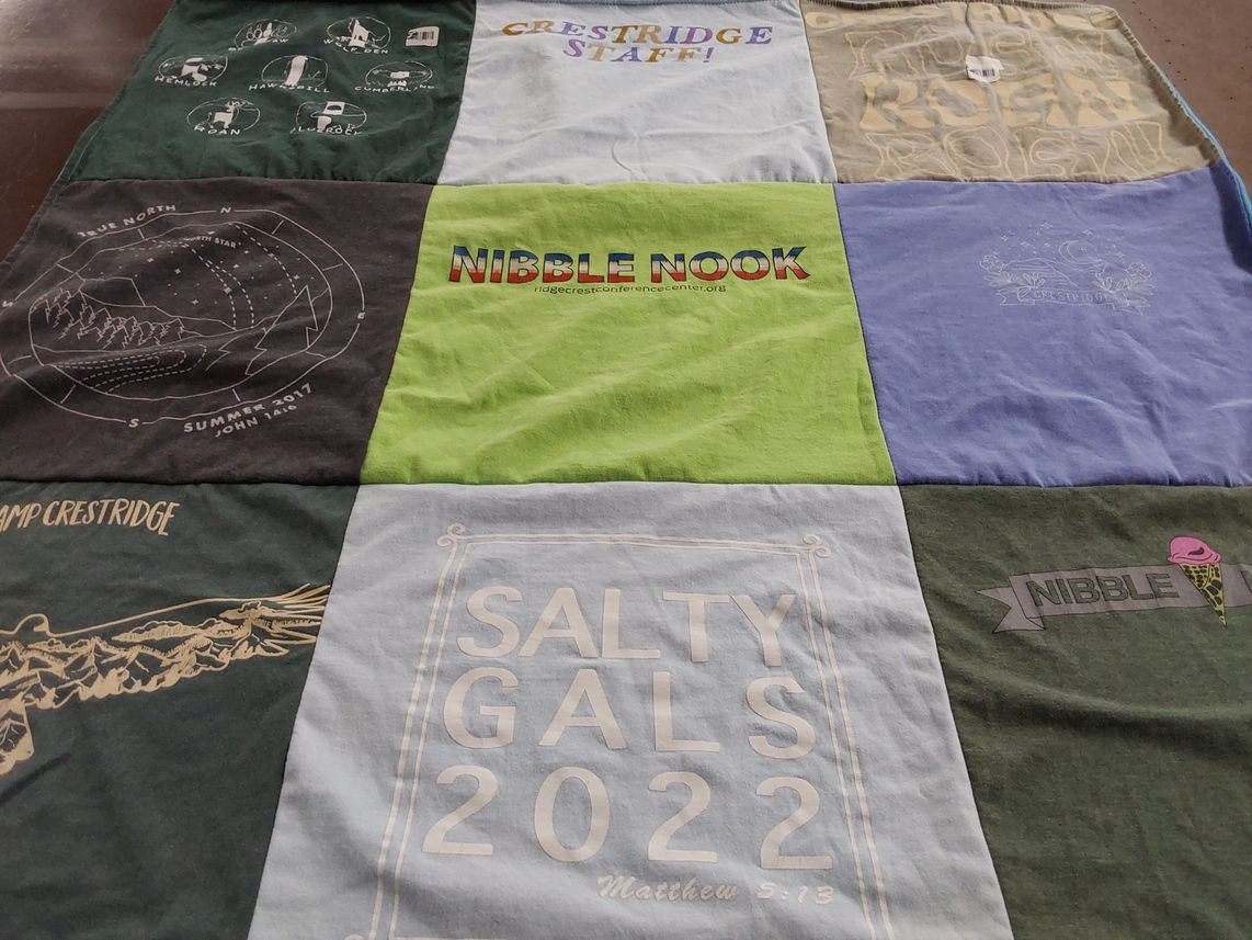 T-shirt quilt with camping, outdoors themes by Kimberly from FL