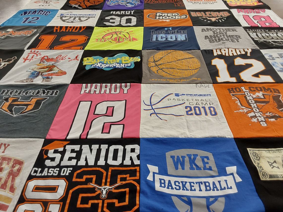 T-shirt quilt featuring holcomb longhorns, wke basketball by Danelle314 from KS
