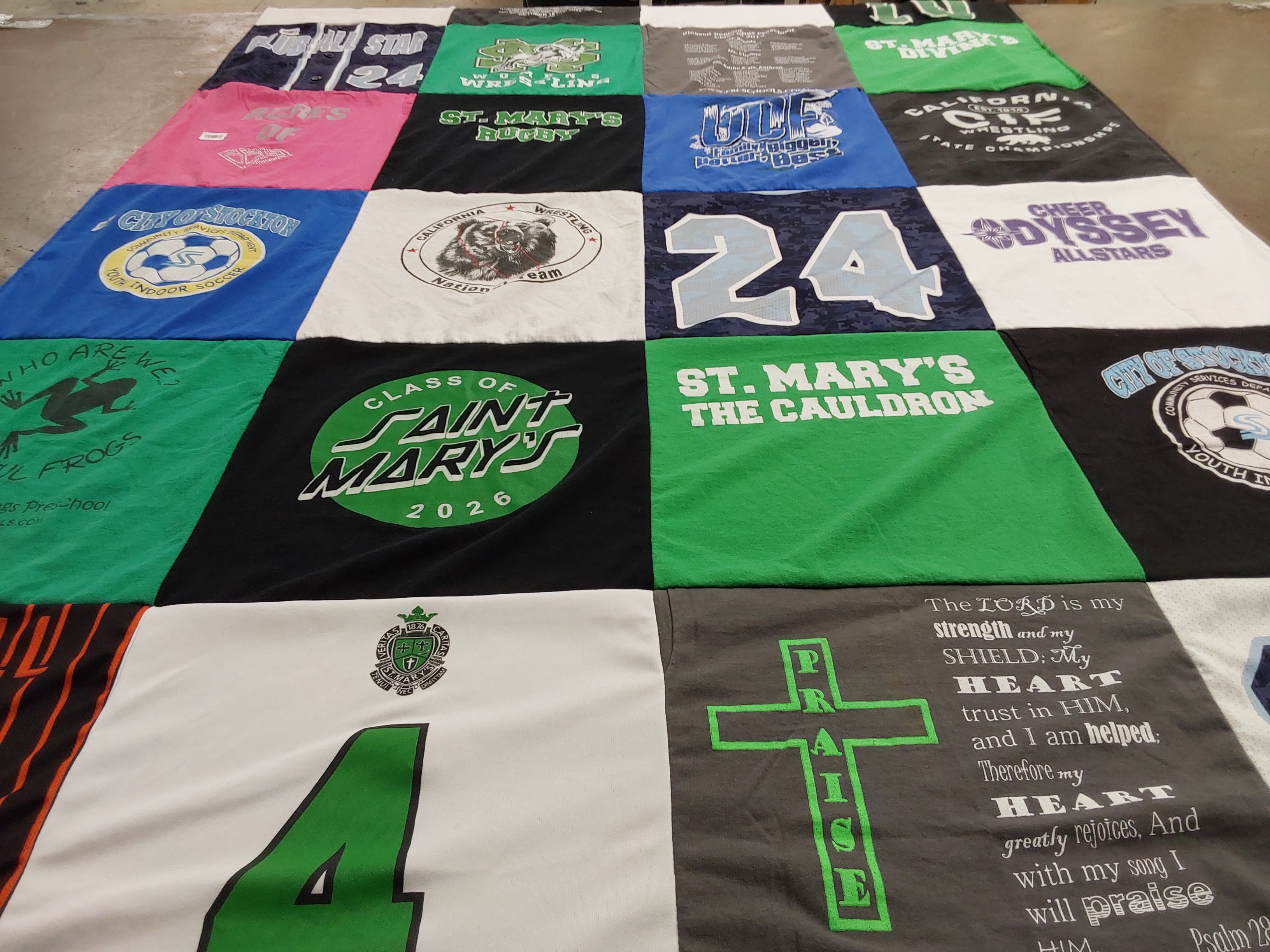T-shirt quilt featuring saint mary's rugby team by Erin from CA