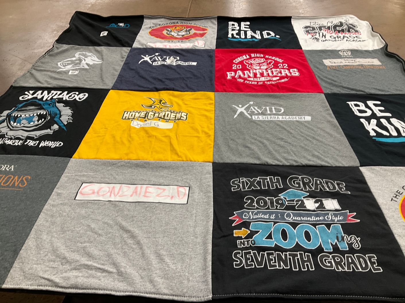 T-shirt quilt featuring corona high school panthers by Adriana from CA