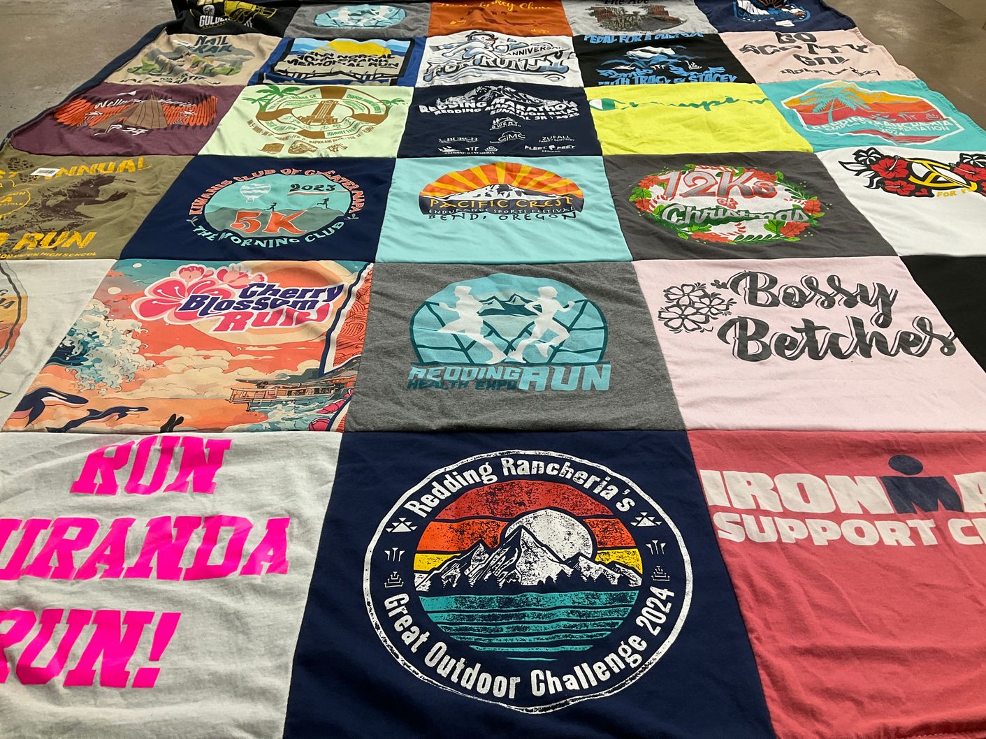T-shirt quilt with running, outdoor activities themes by Tracy from CA
