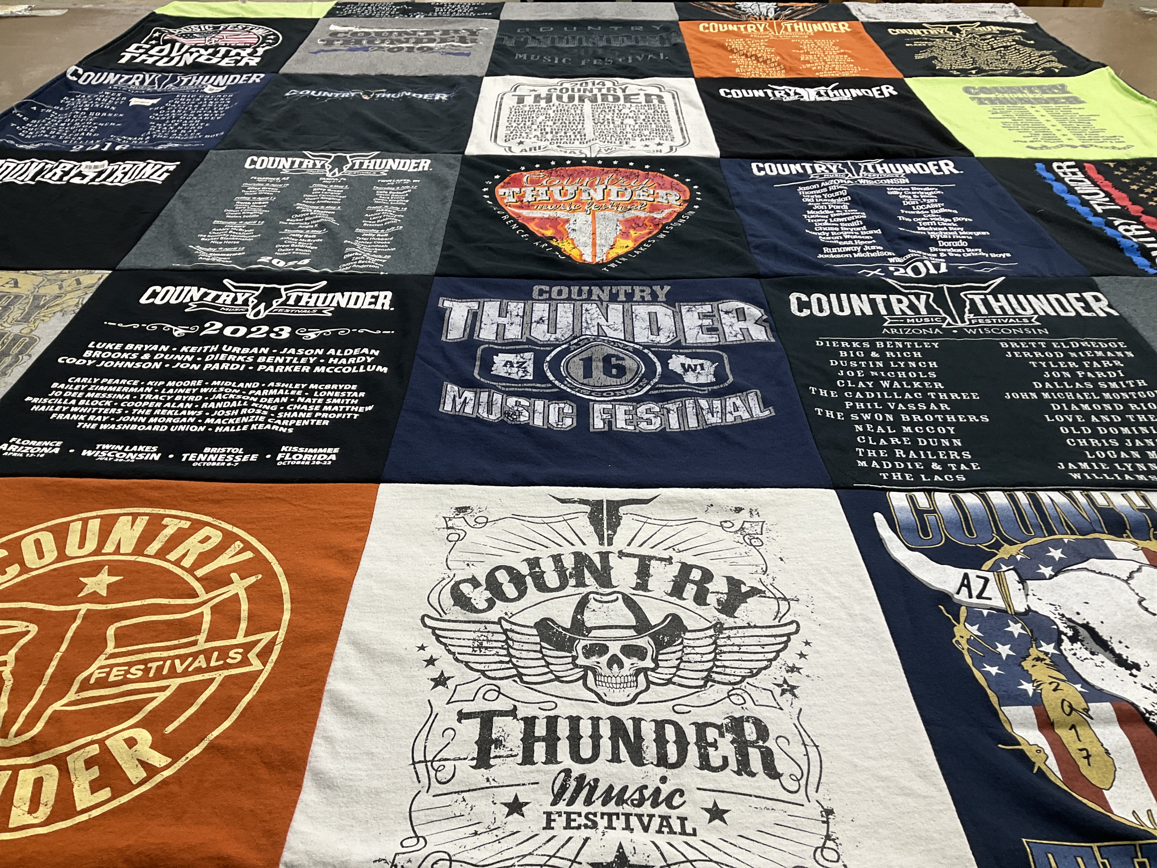 T-shirt quilt with country music, music festivals themes by Jennifer from AZ