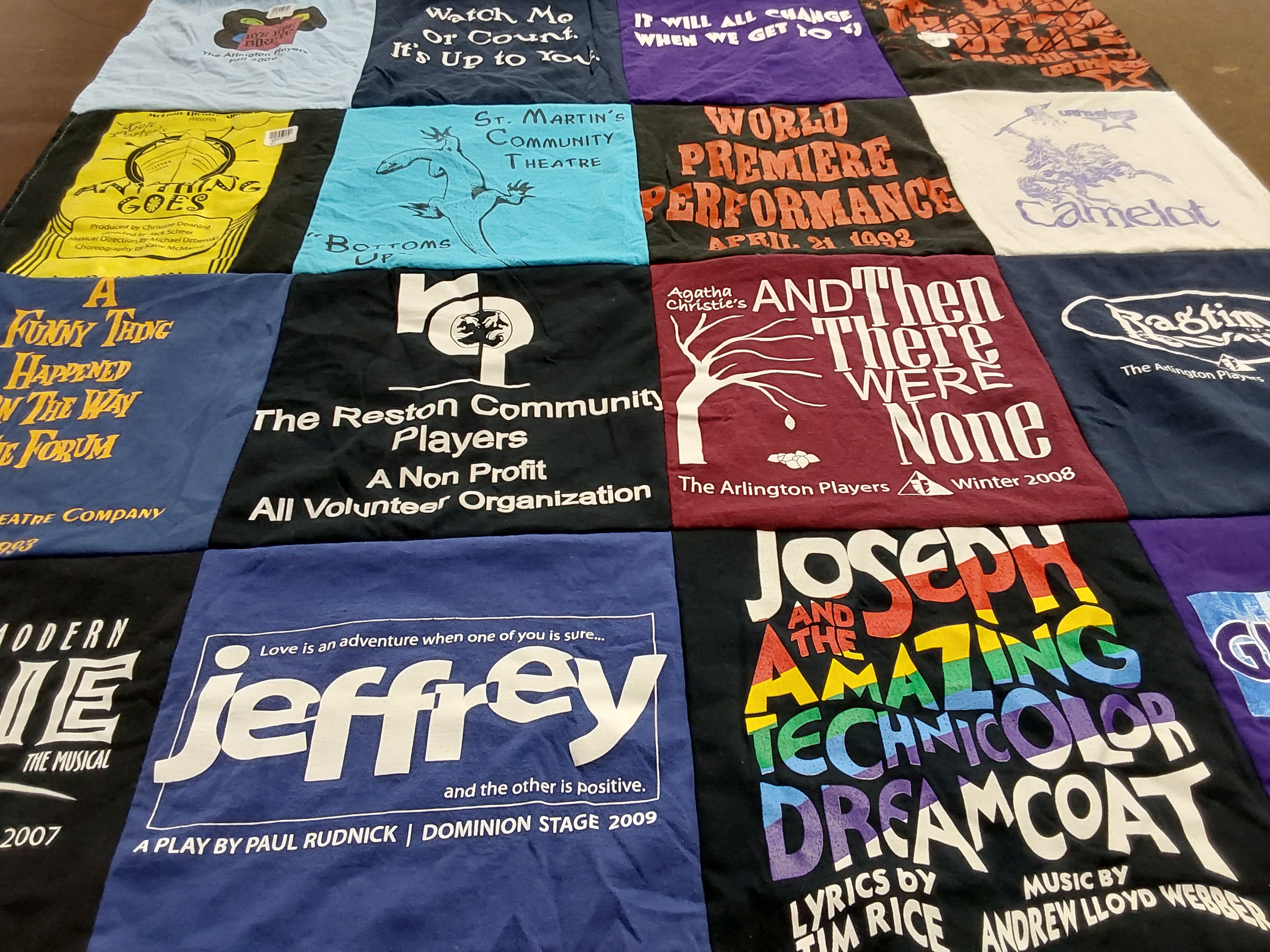 T-shirt quilt with theatre, performing arts themes by Mark from DC