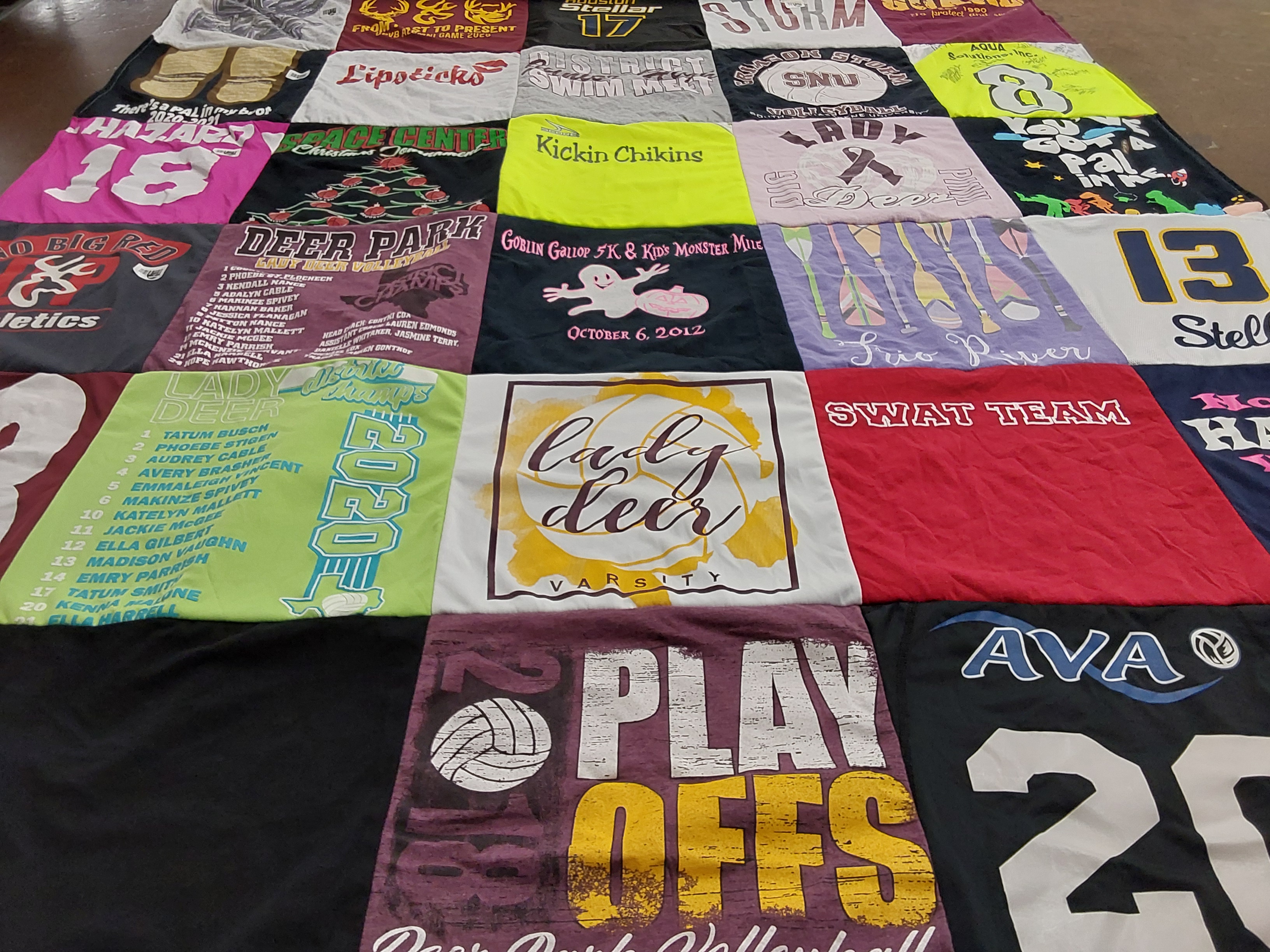 T-shirt quilt featuring lady deer volleyball by Dana from TX