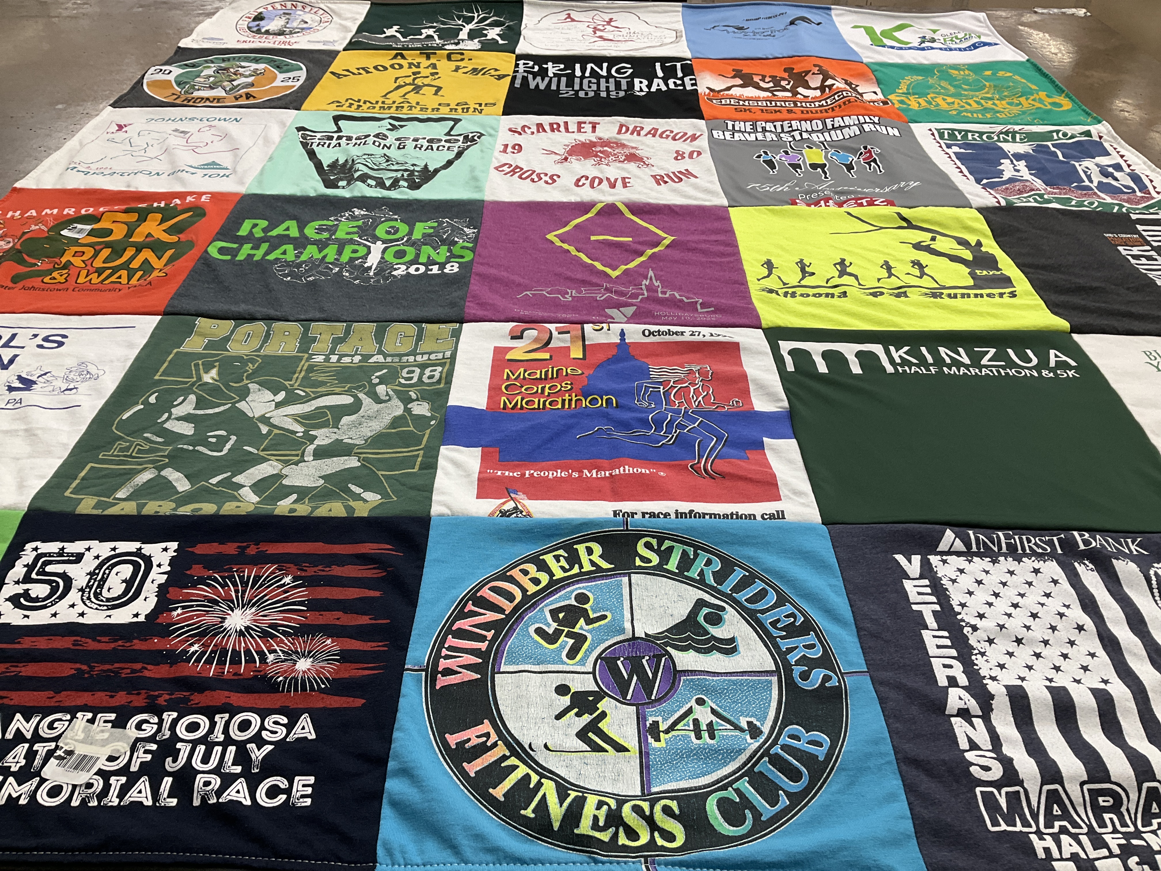 T-shirt quilt with running, fitness themes by Tim from PA
