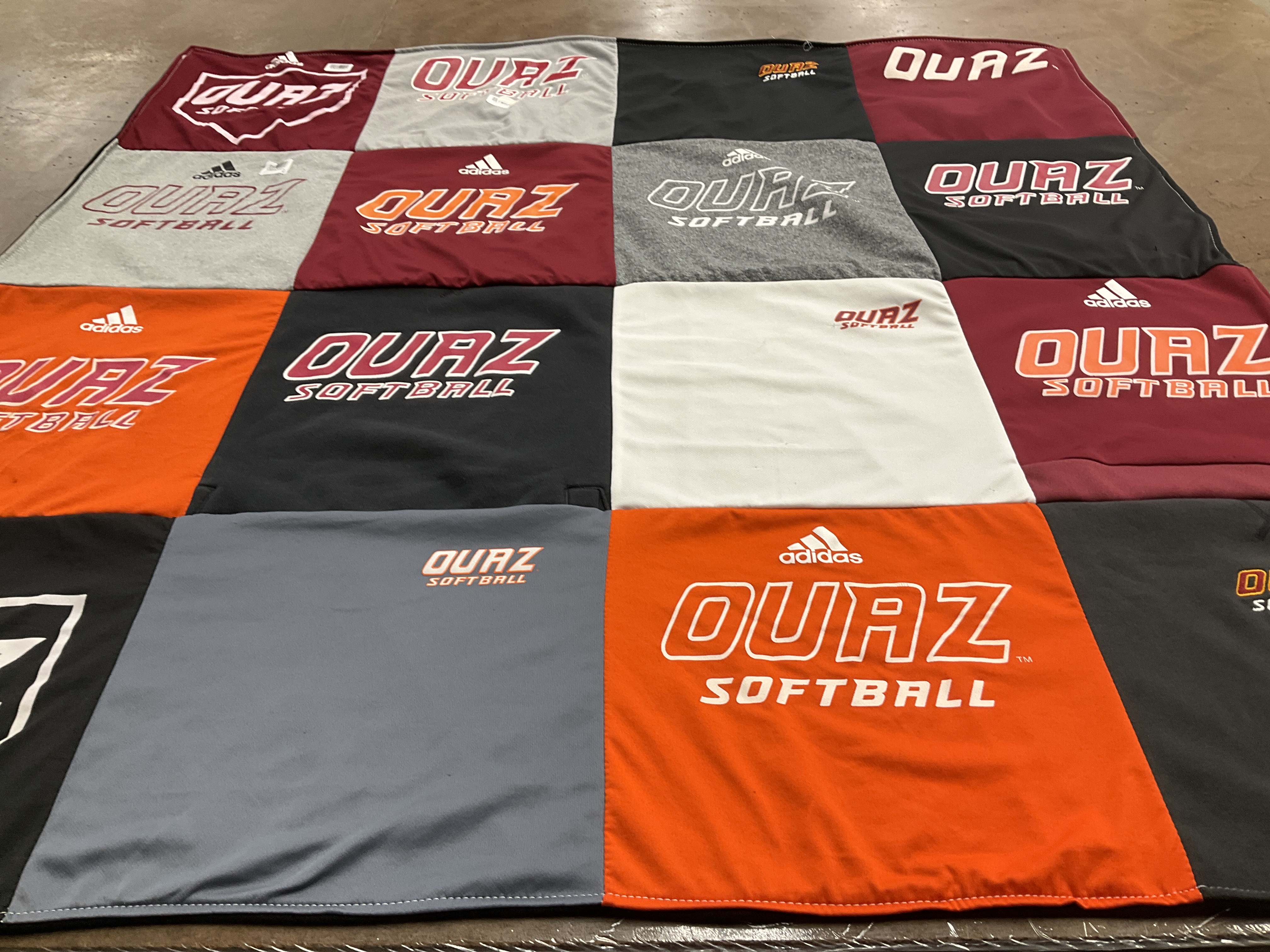 T-shirt quilt with sports, softball themes by Katelyn from AZ