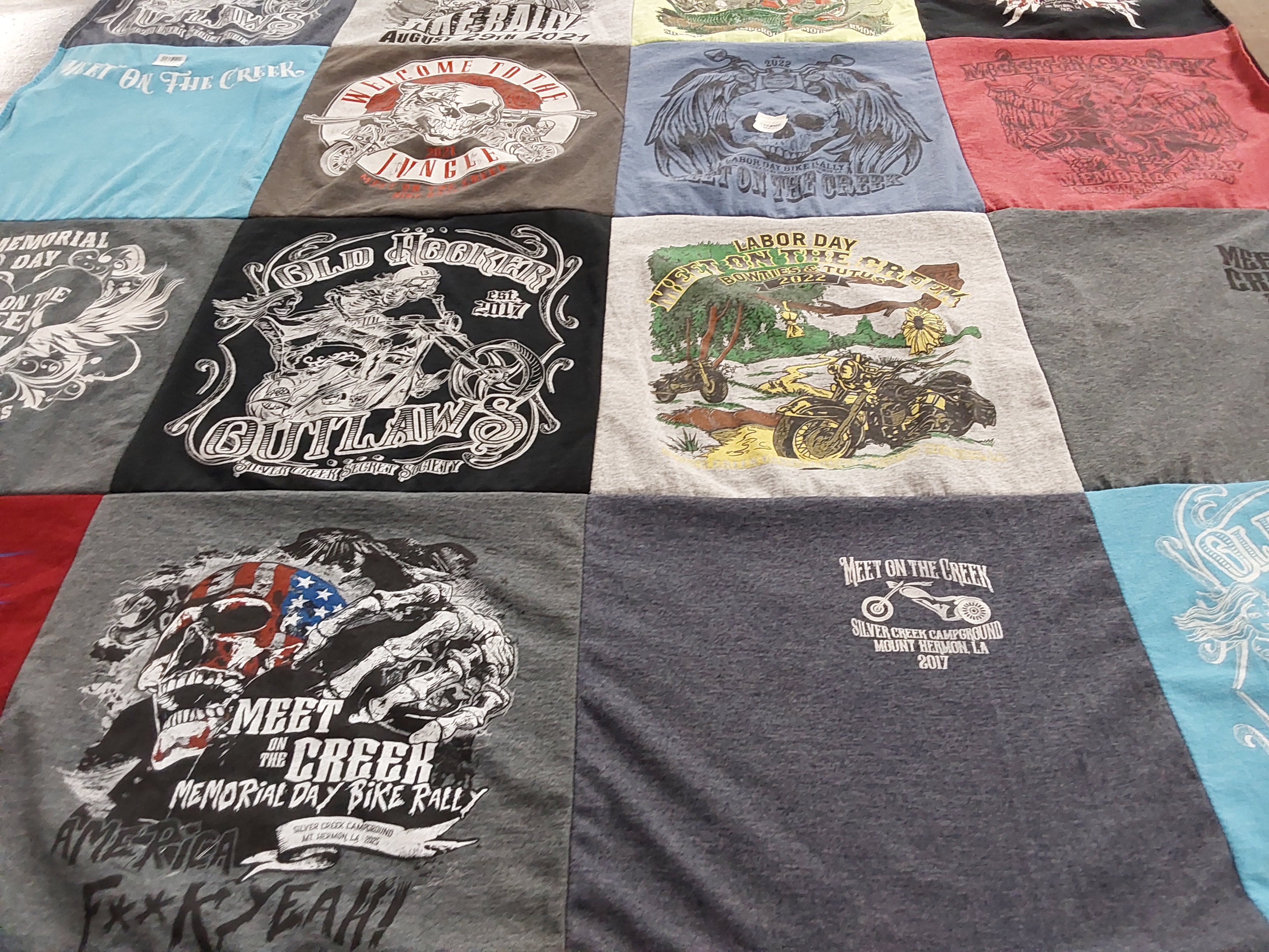 T-shirt quilt with motorcycling, biking events themes by Angela from MS