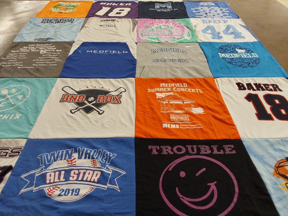 T-shirt quilt featuring twin valley all star baseball, medfield field hockey by Julie from MA
