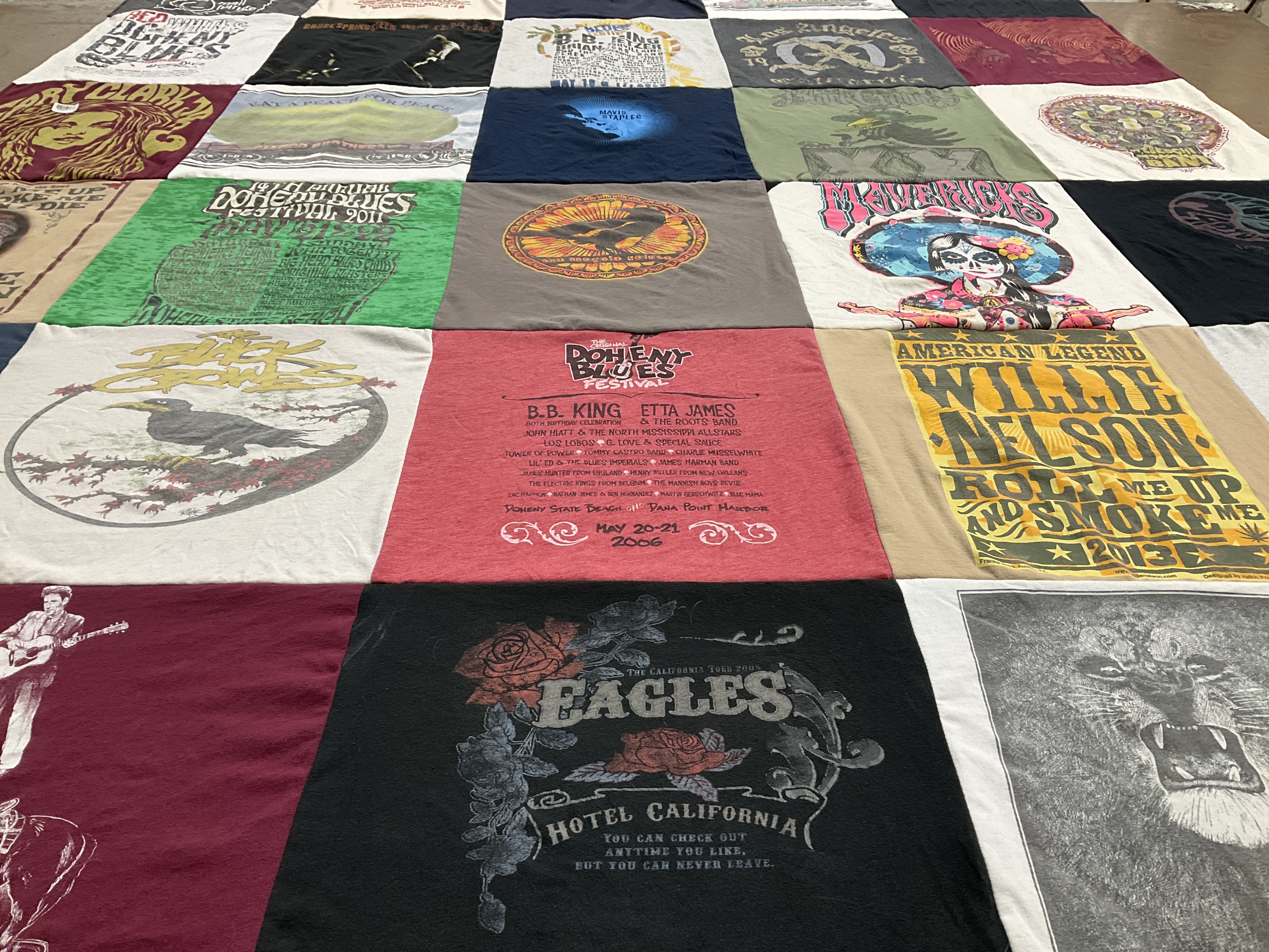 T-shirt quilt with music, blues themes by Linda from CA