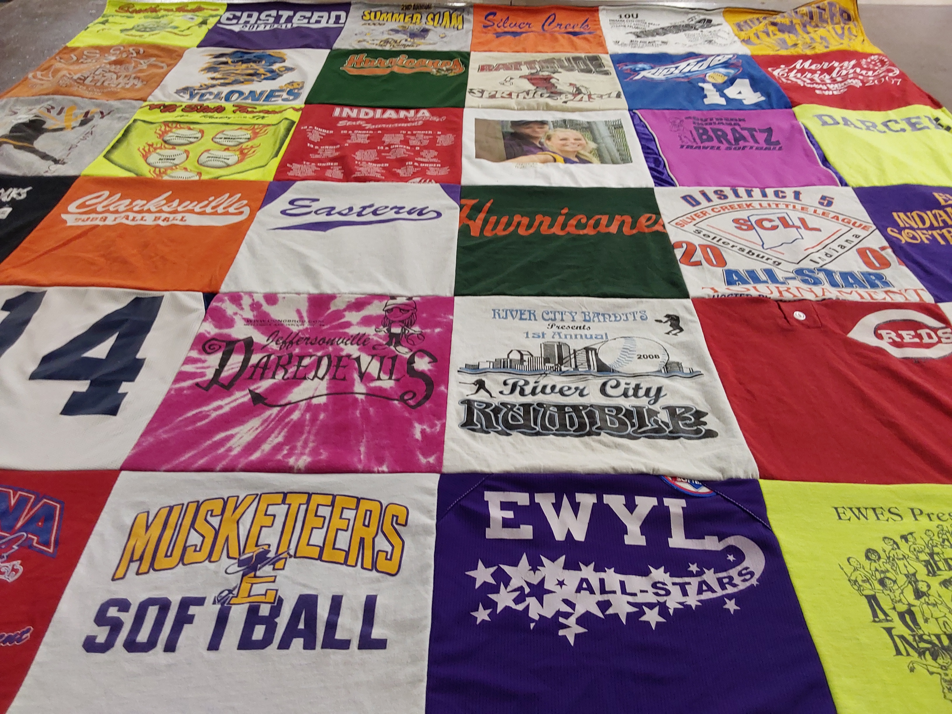 T-shirt quilt featuring river city bandits, eastern musketeers by Amy from IN