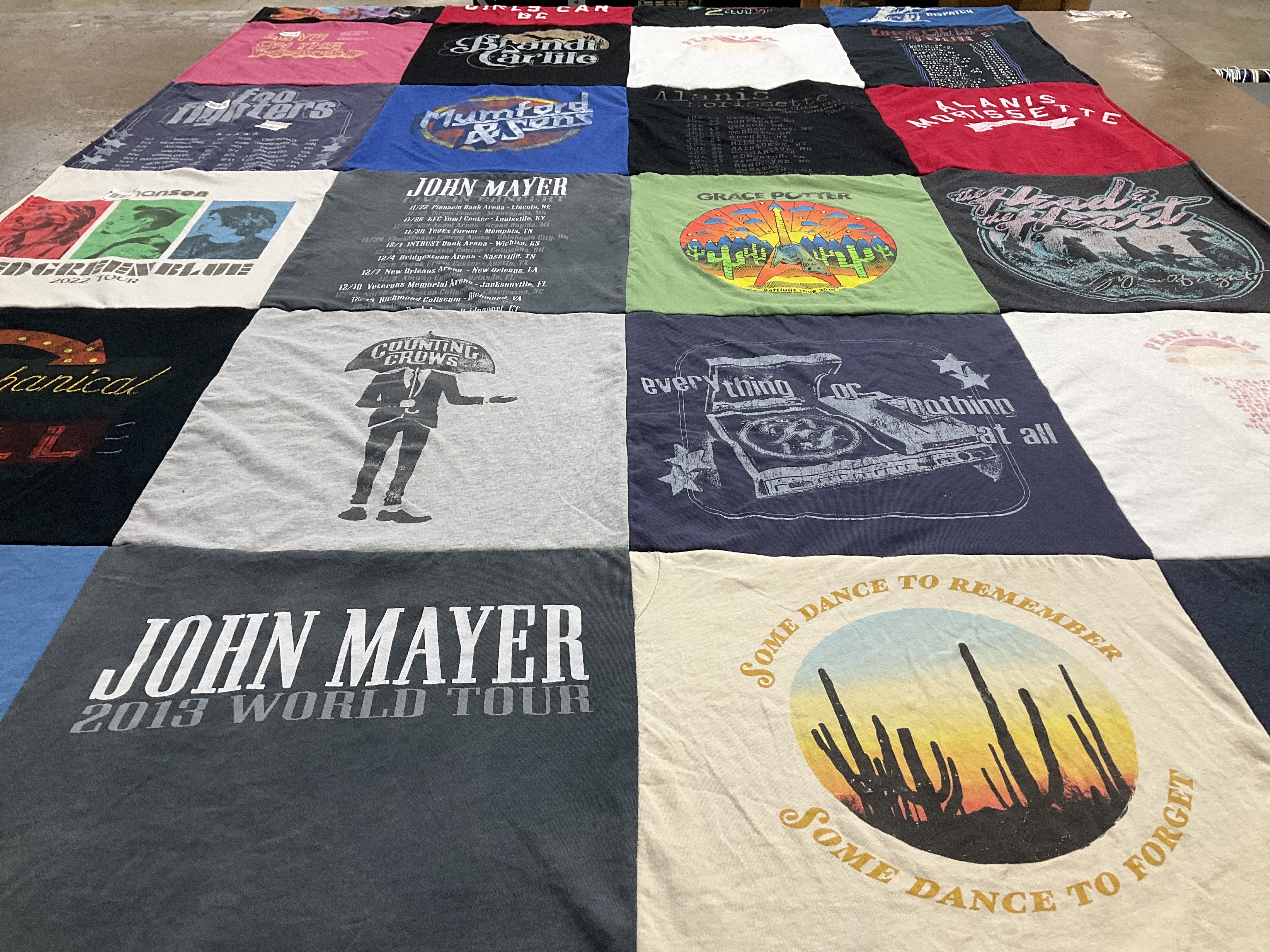 T-shirt quilt with music, concerts themes by Katie from MN