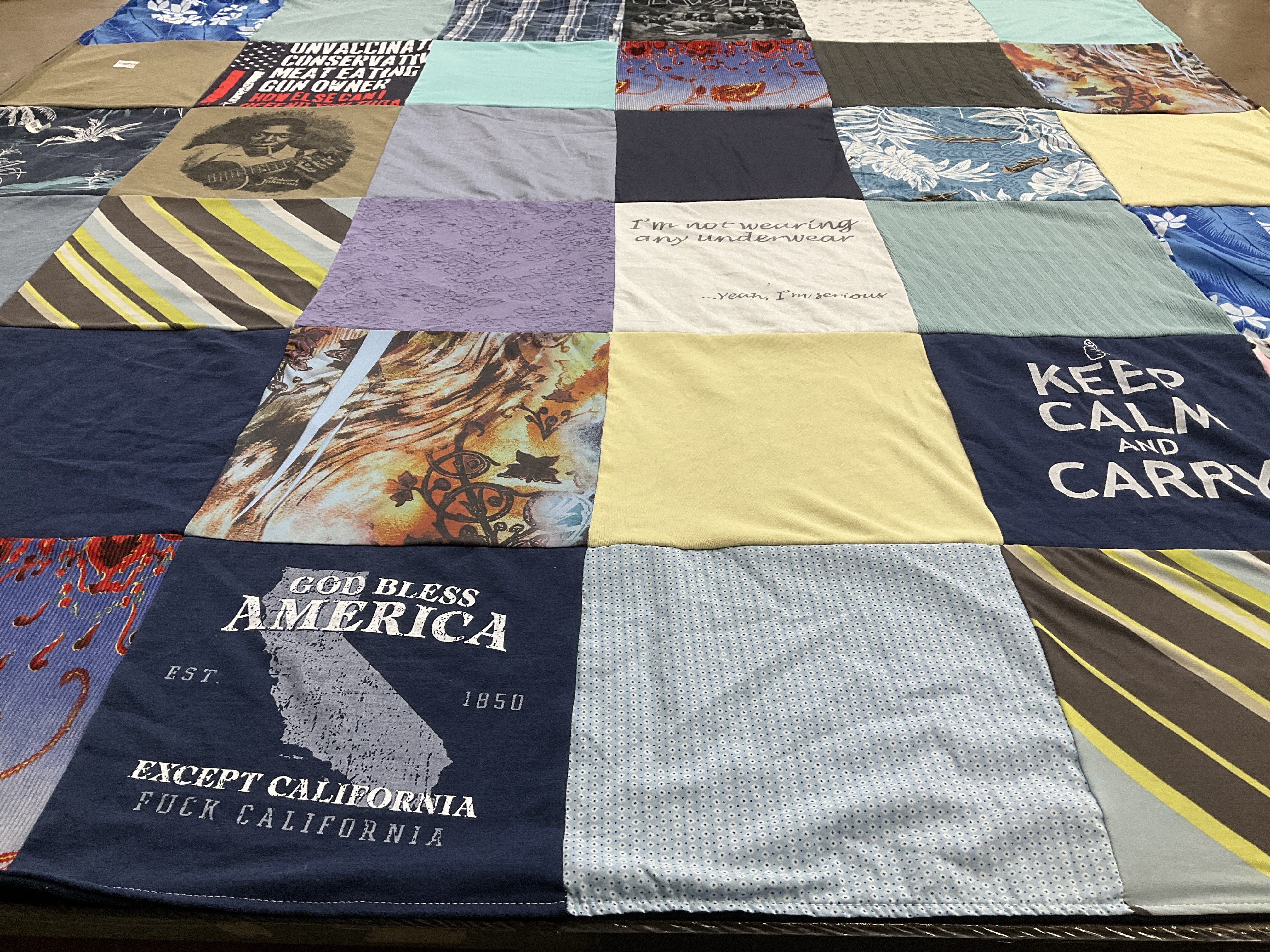 T-shirt quilt with politics, humor themes by Genevieve from AZ