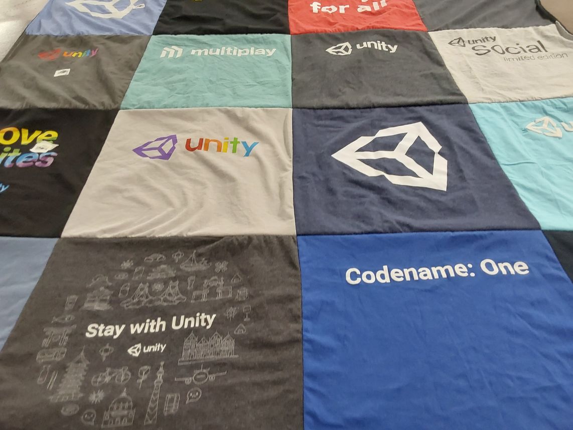 T-shirt quilt with gaming, software development themes by Venk from CA