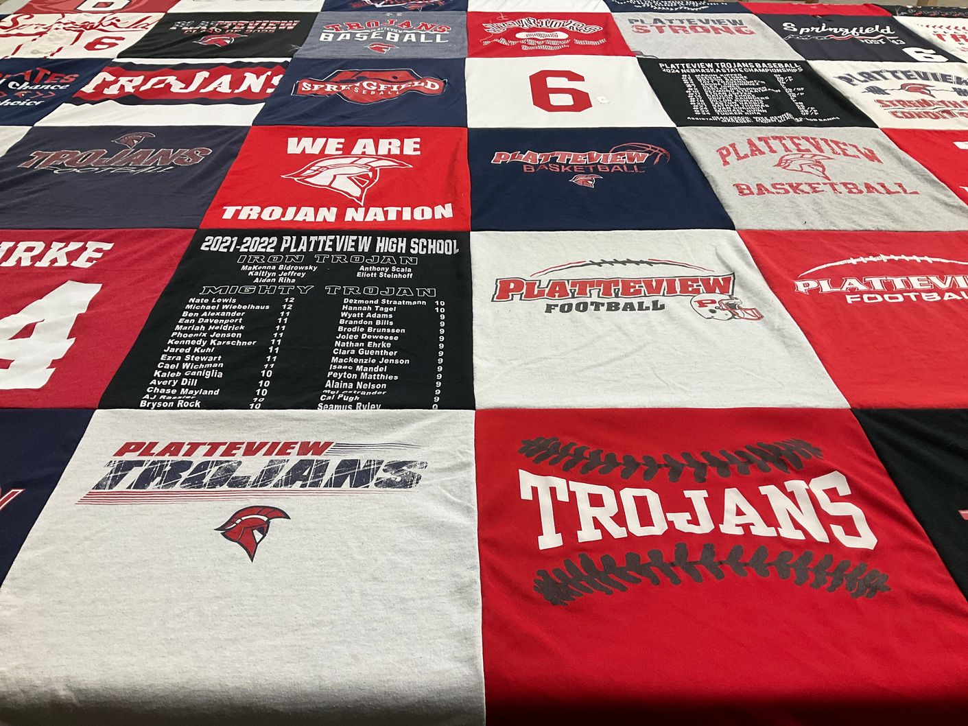 T-shirt quilt featuring platteview trojans by Kirsten from NE