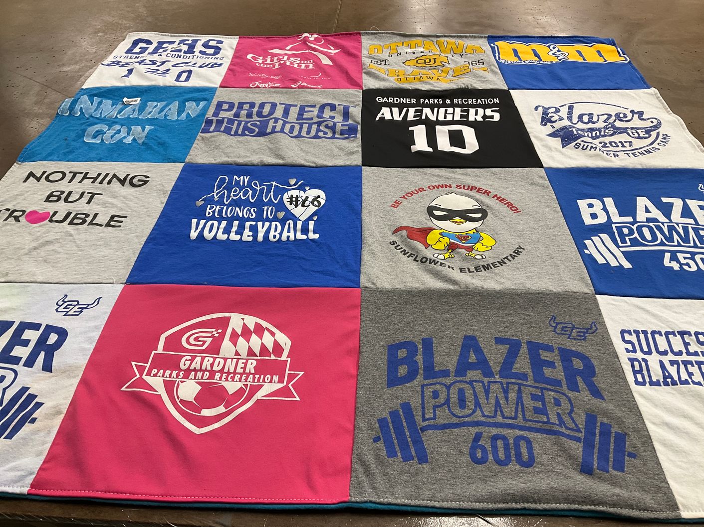 T-shirt quilt featuring blazer tennis camp by Joellyn from KS