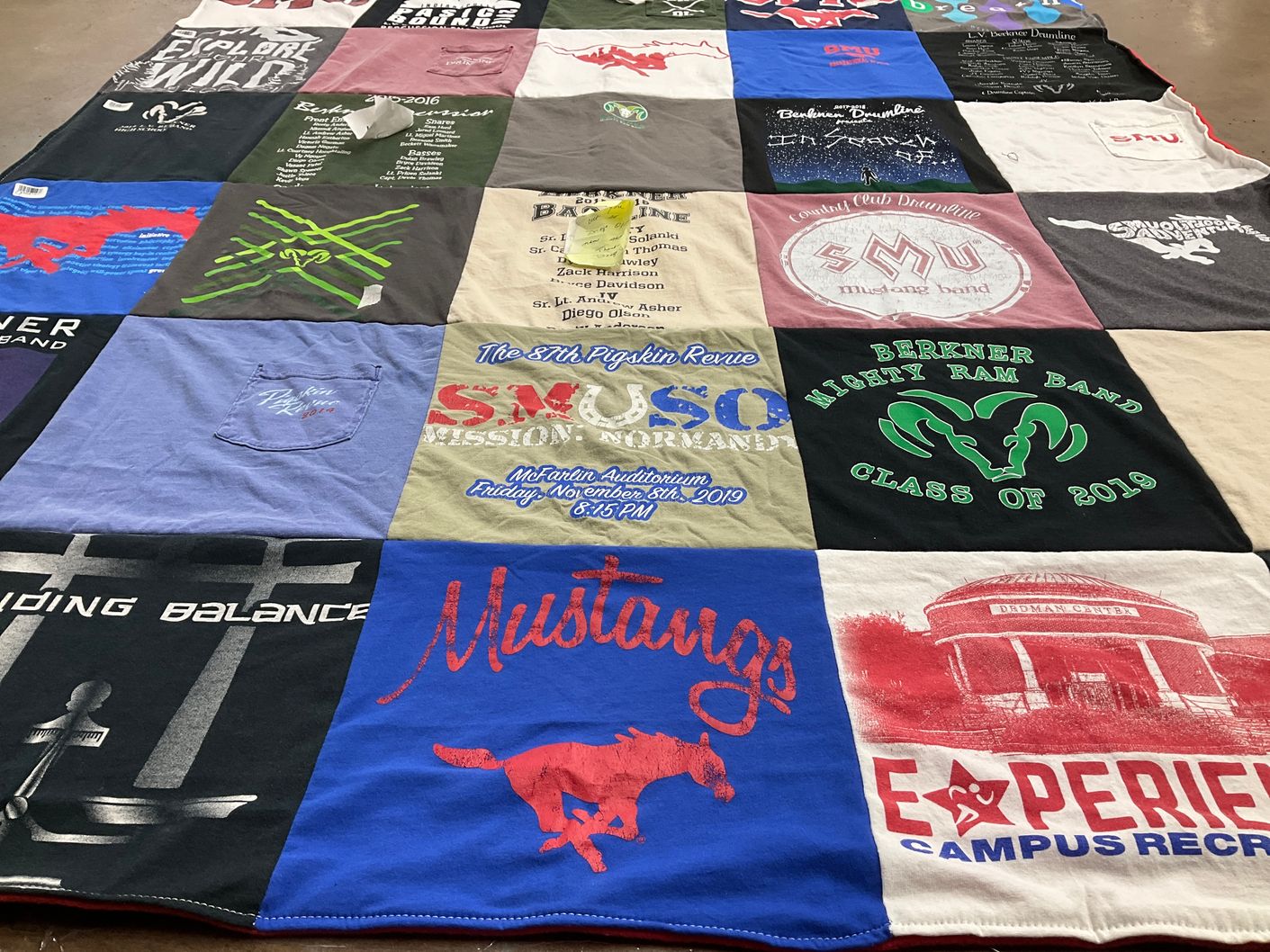 T-shirt quilt featuring berkner mighty ram band, mustangs by Brigitte from TX