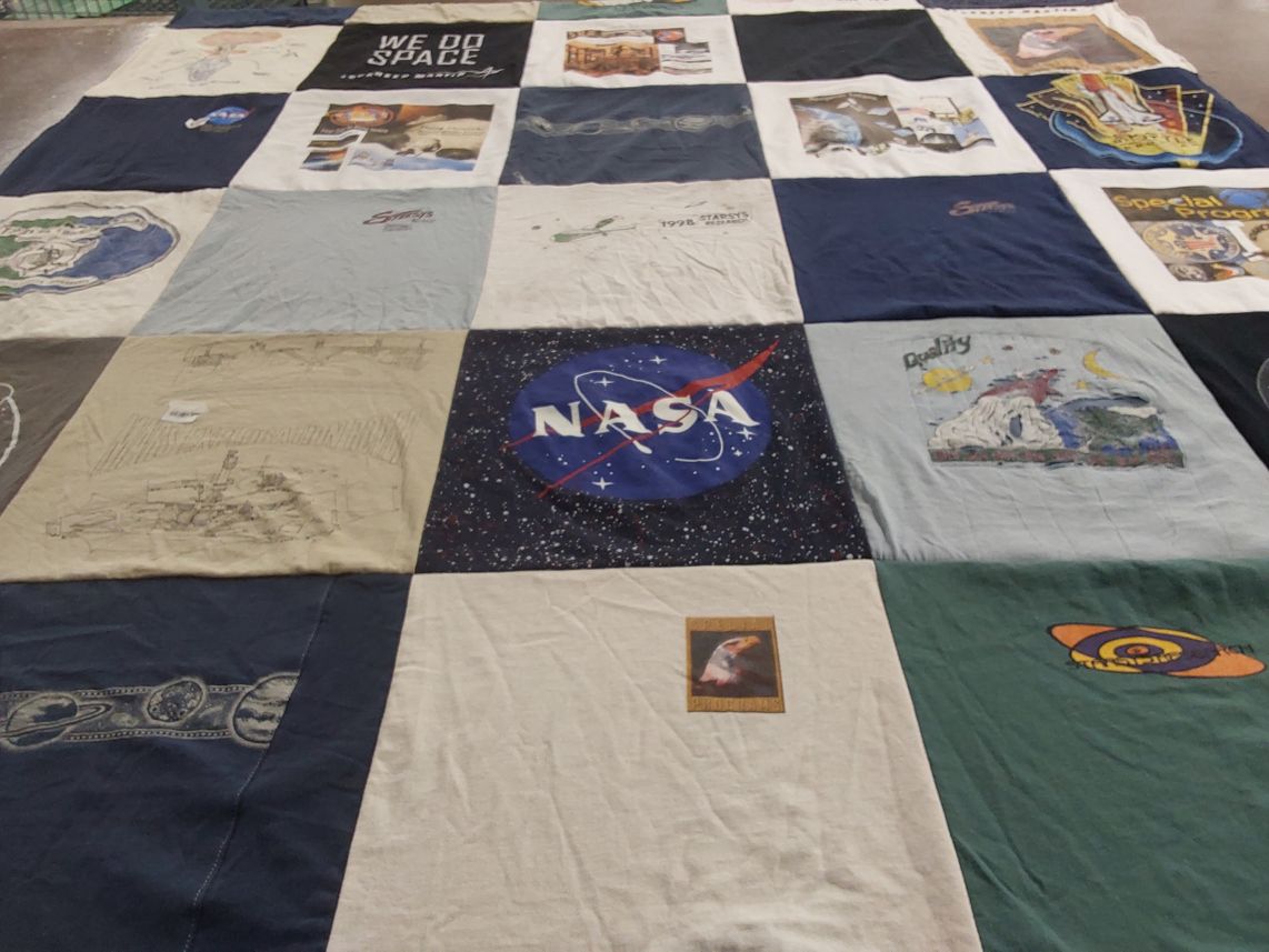 T-shirt quilt with space exploration, science themes by Sheah from CO