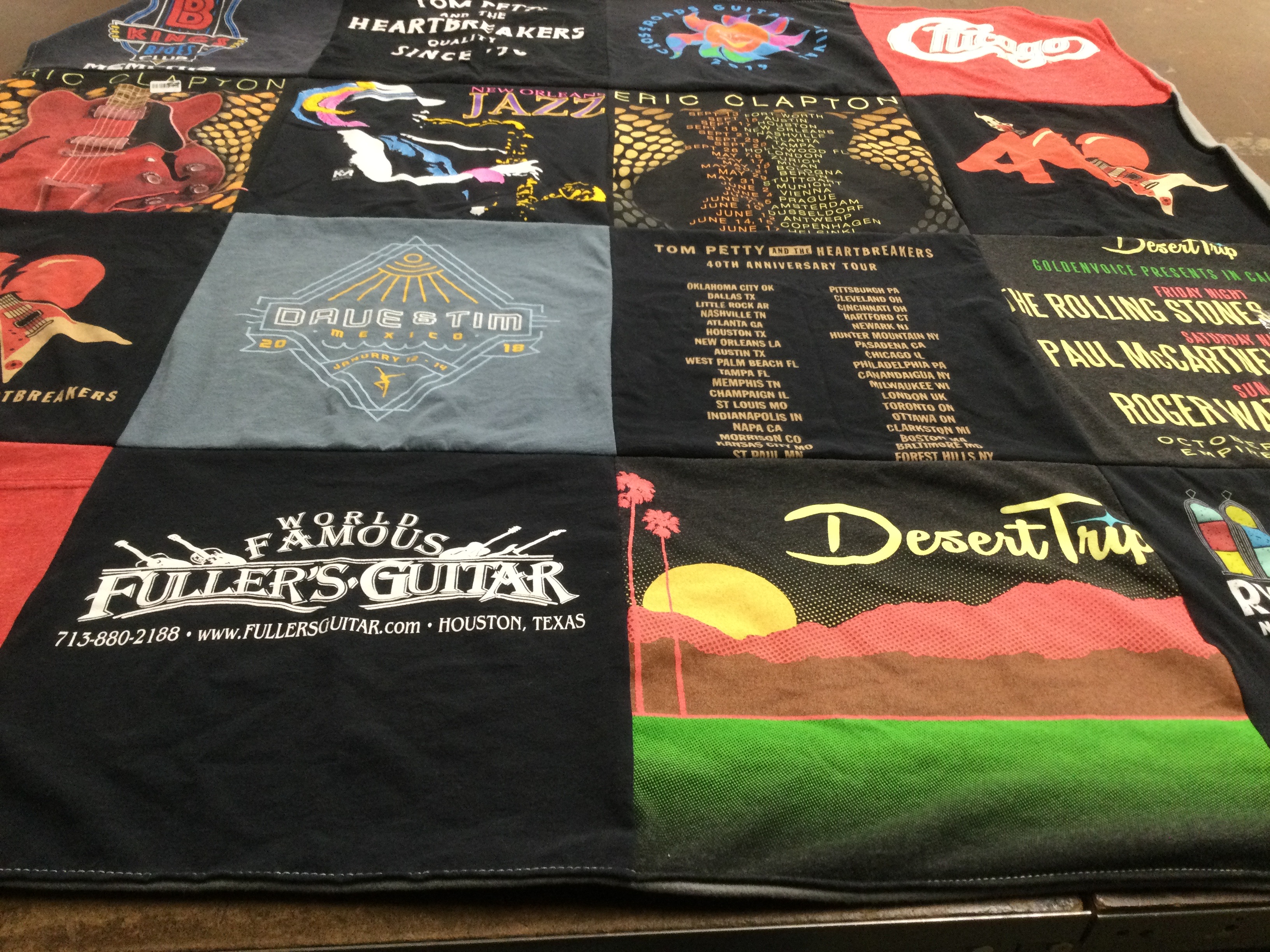 T-shirt quilt with music, concerts themes by Melanie from LA