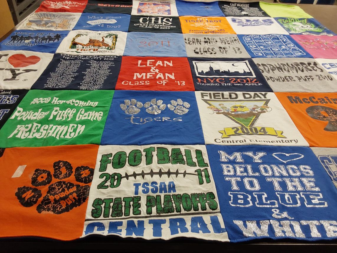 T-shirt quilt featuring central high school tigers by Renee from TN