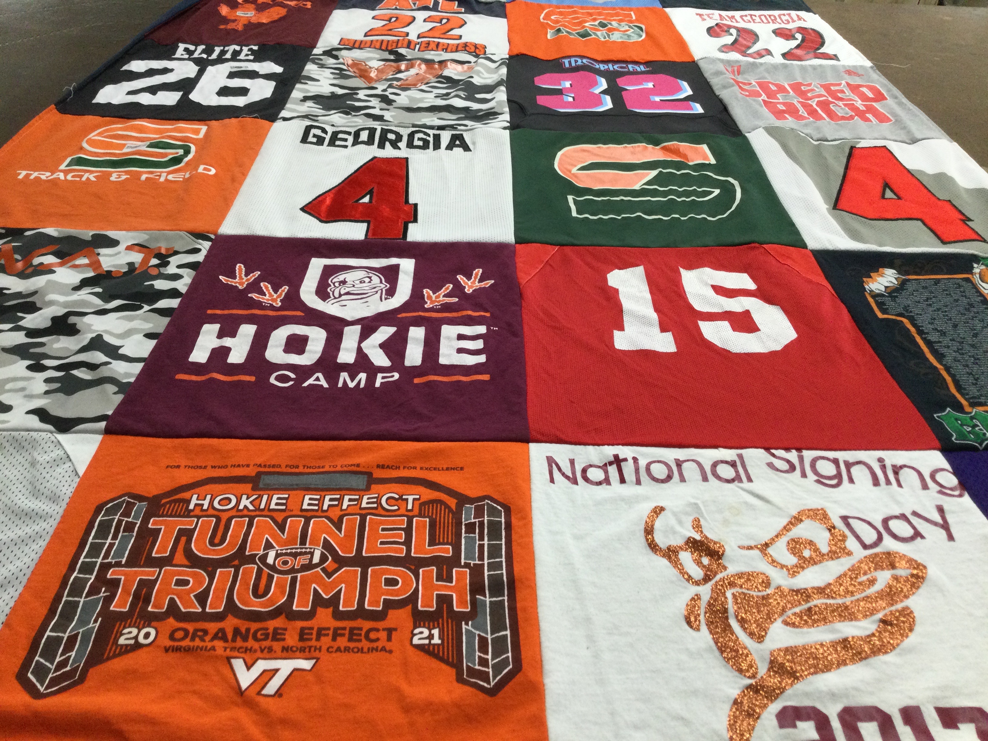 T-shirt quilt from virginia tech university, university of georgia by Edith from GA