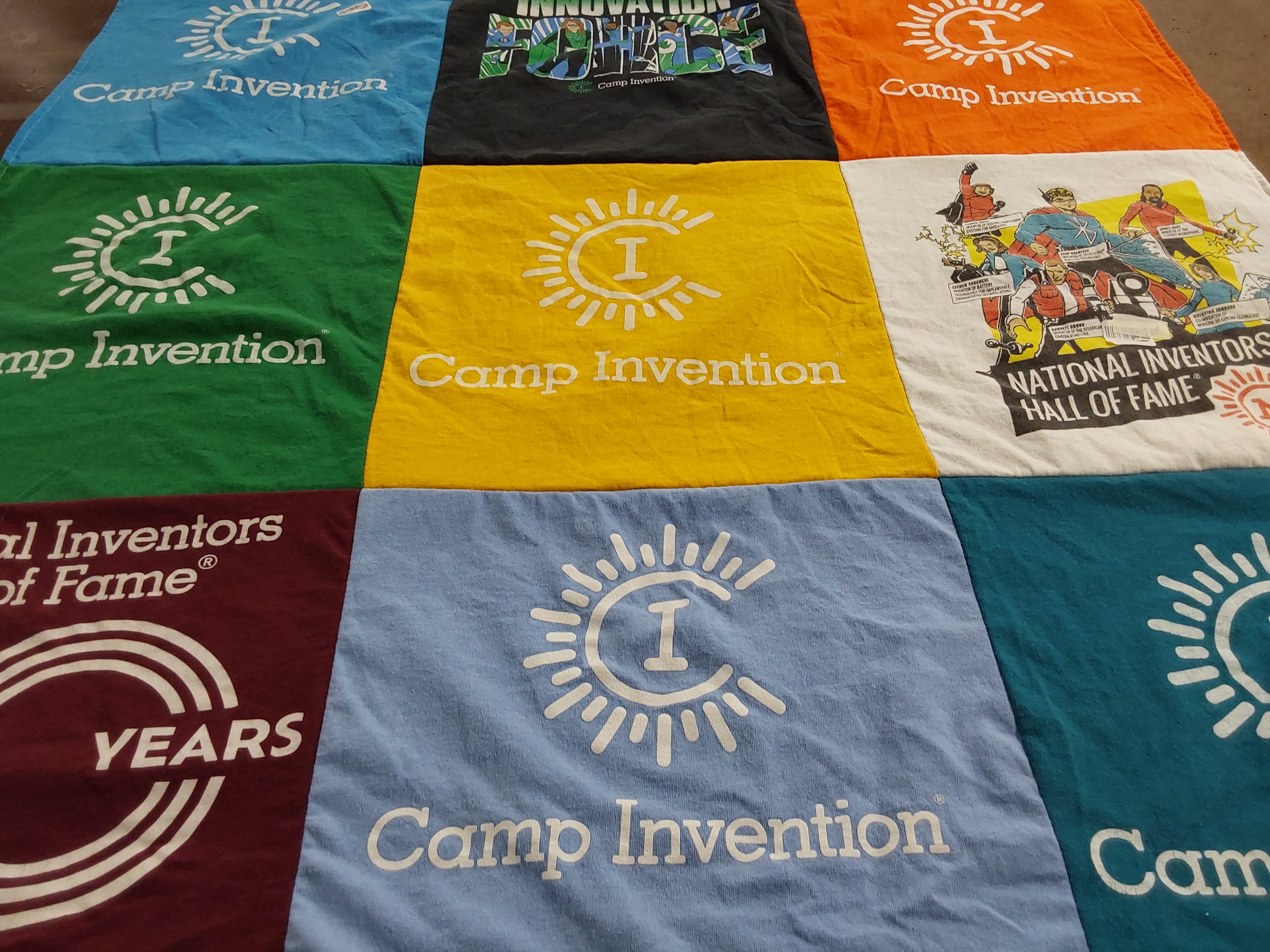 T-shirt quilt with invention, creativity themes by Sarah from OH