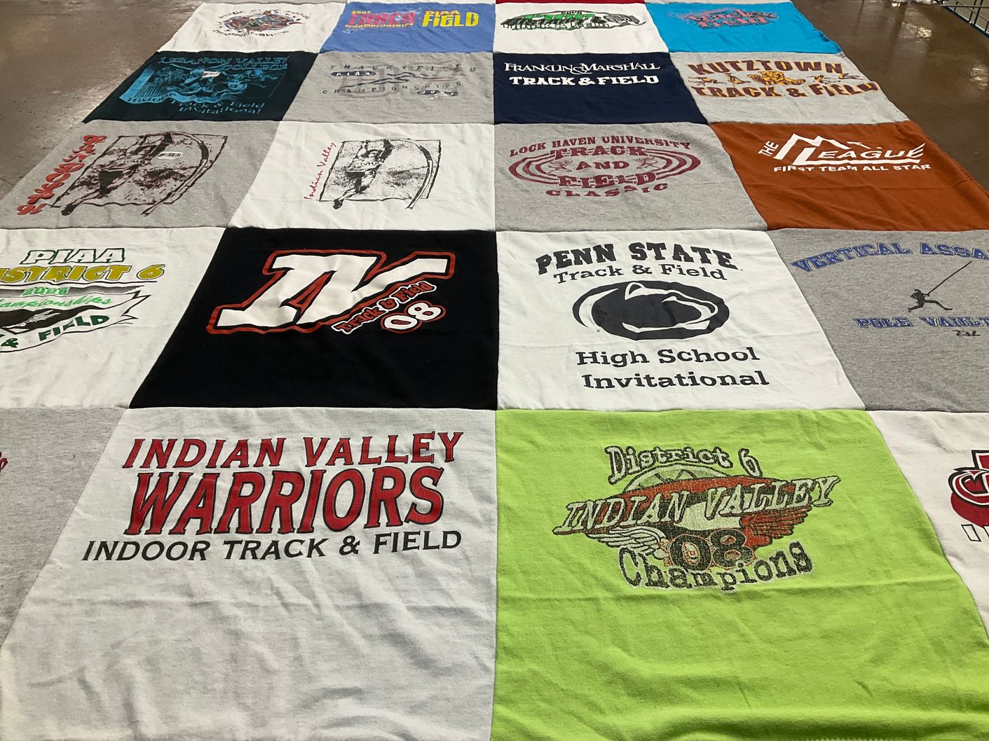 T-shirt quilt featuring indian valley warriors by Vicki from PA