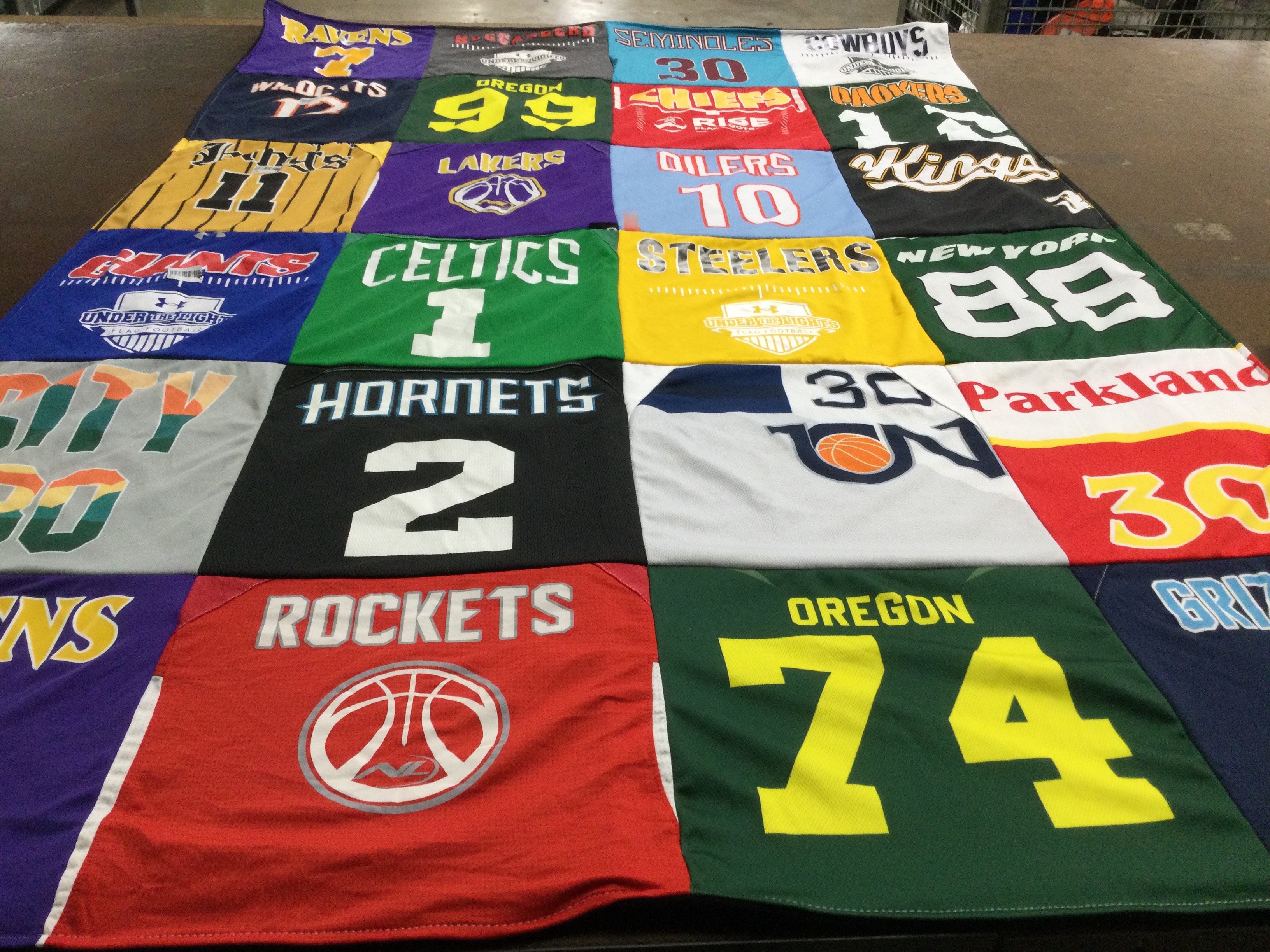 T-shirt quilt featuring hornets, rockets by Emily from FL